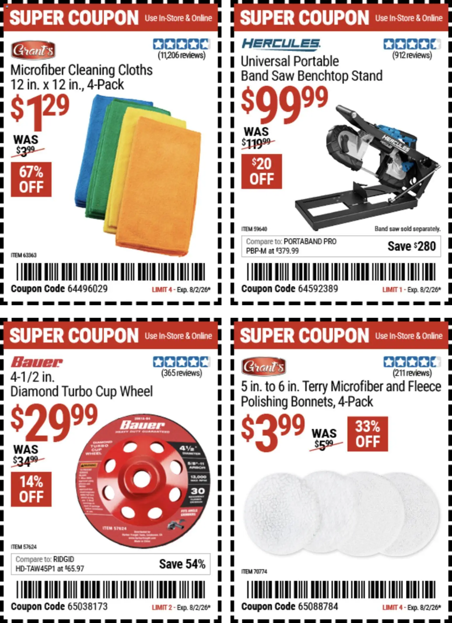 Harbor Freight Weekly Ad - valid from 07/20/2026 | Page: 22 | Products: Saw, Band Saw, Cleaning cloths