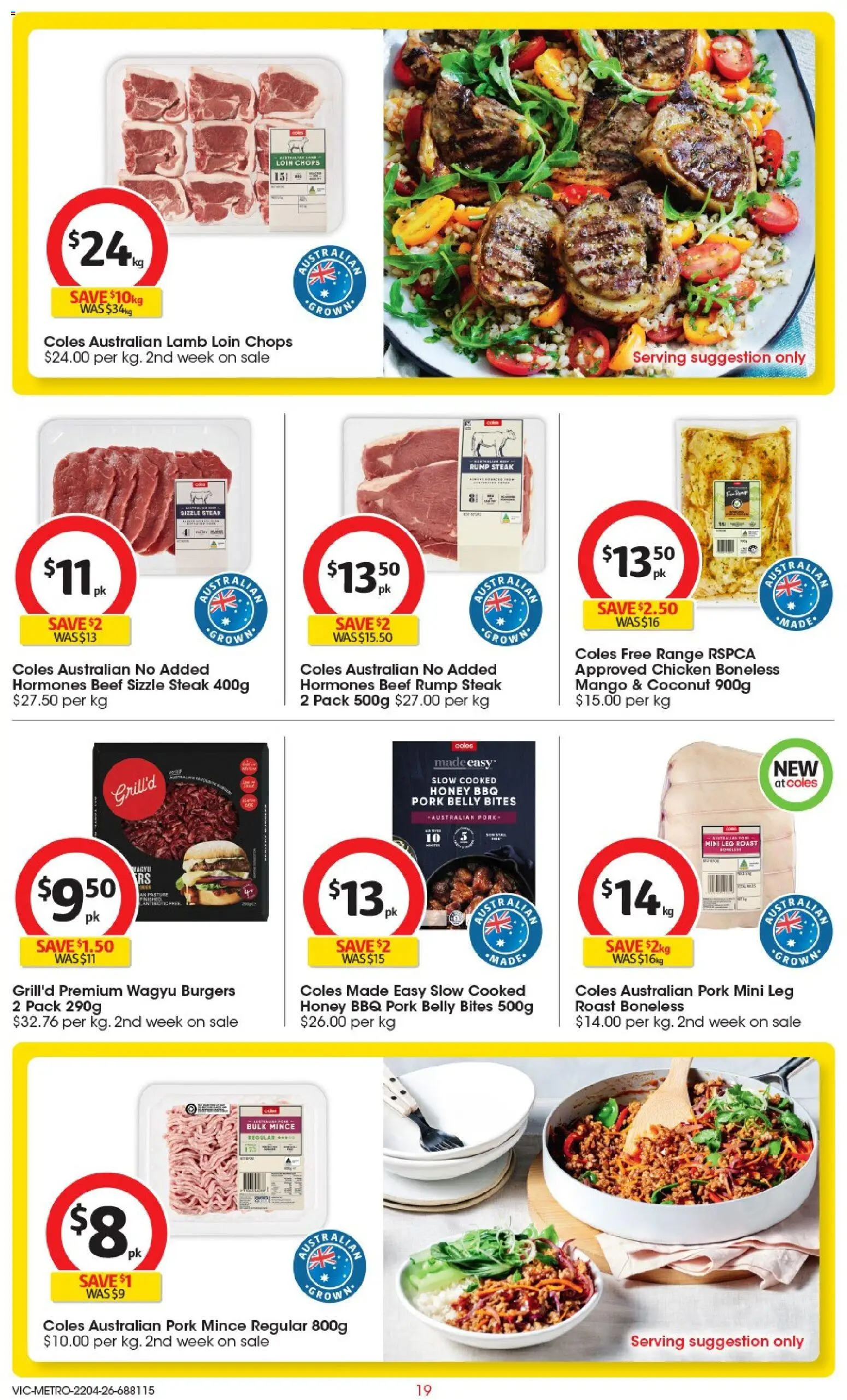 Coles catalogue - valid from 22.04.2026 | Page: 19 | Products: Honey, Chicken, Beef, Mango
