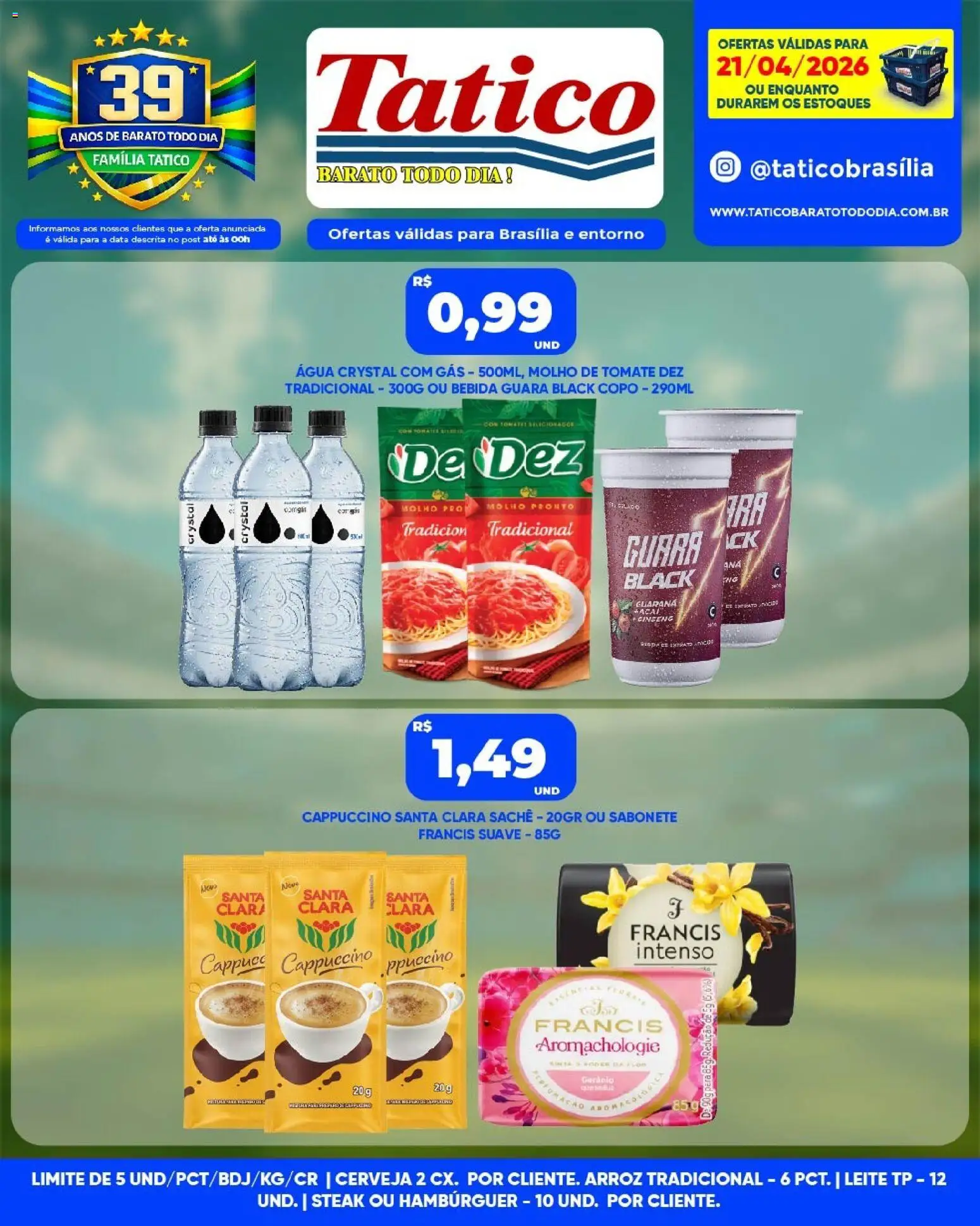 Tatico Folheto - válido de 21.04.2026 | Página: 1 | Produtos: Molho de tomate, Cerveja, Arroz, Sabonete