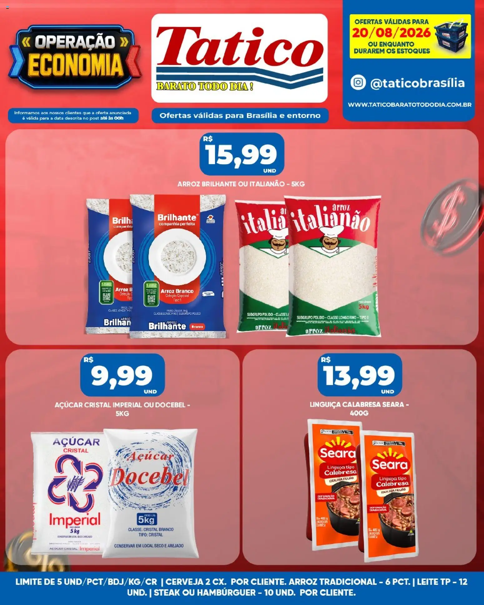Tatico Folheto - válido de 20/08/2026 | Página: 7 | Produtos: Cerveja, Arroz, Açúcar, Açúcar cristal