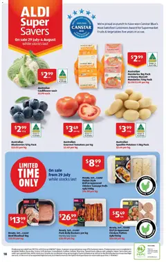 Preview of Aldi A Cut Above - valid from 28/07/2026 | Page: 18 | Products: Chicken, Potatoes, Vegetables, Fruits
