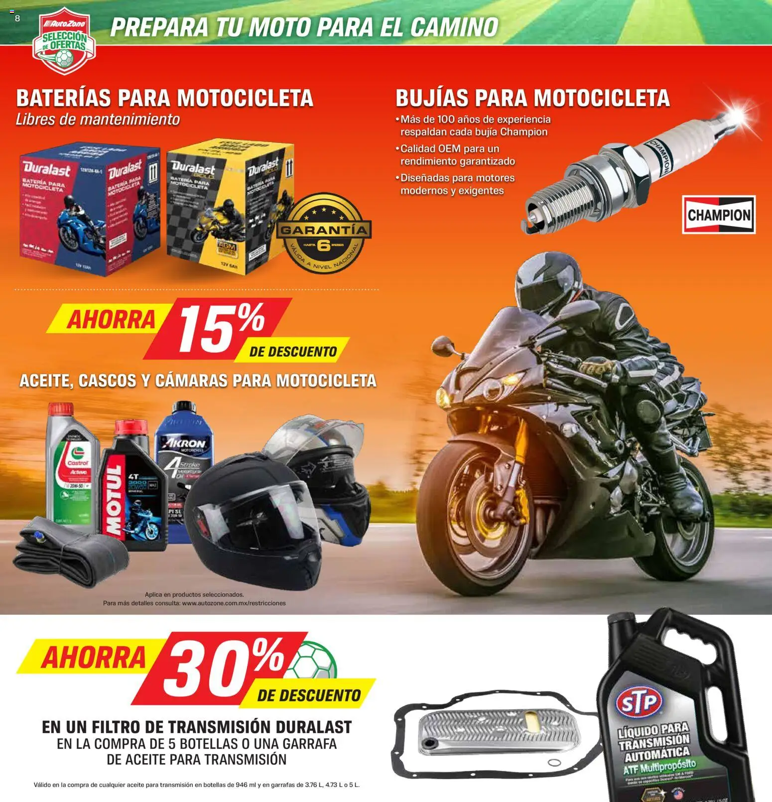 Nuevas ofertas de AutoZone válidas en toda la República Mexicana desde el 15.05.2026. ¡Encuentra las mejores ofertas en AutoZone catálogo! | Página: 8 | Productos: Aceite, Batería