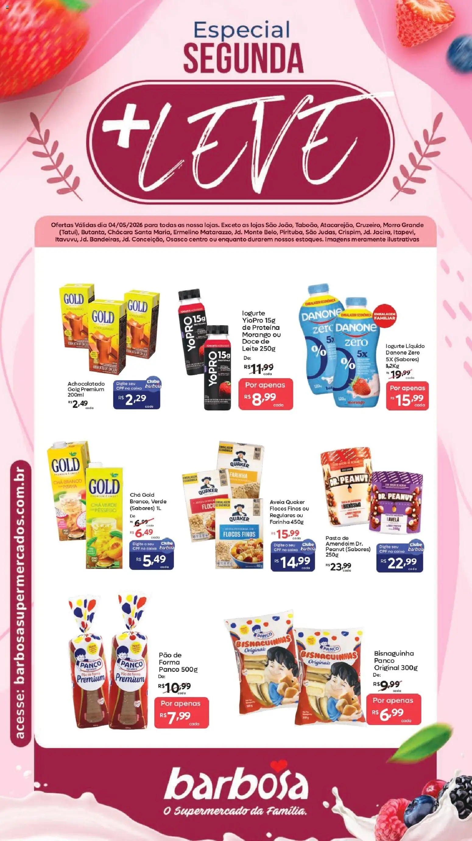 Barbosa Supermercados Folheto - válido de 04.05.2026 | Página: 1 | Produtos: Achocolatado, Chá, Pão de forma, Chá verde