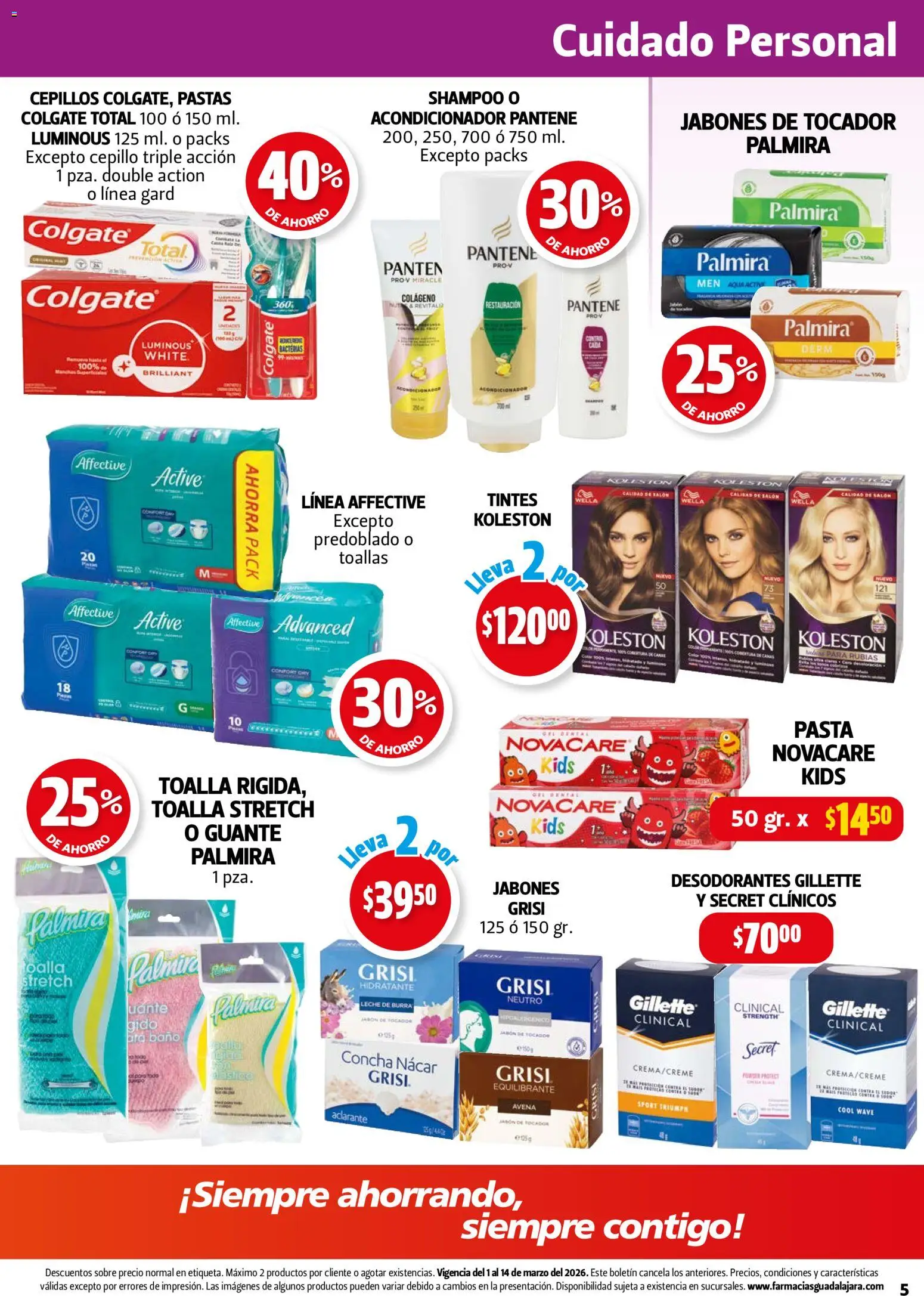 Nuevas ofertas de Farmacia Guadalajara válidas en toda la República Mexicana desde el 01/03/2026. ¡Encuentra las mejores ofertas en Farmacia Guadalajara catálogo! | Página: 5 | Productos: Leche, Toallas, Aclarante, Sobre