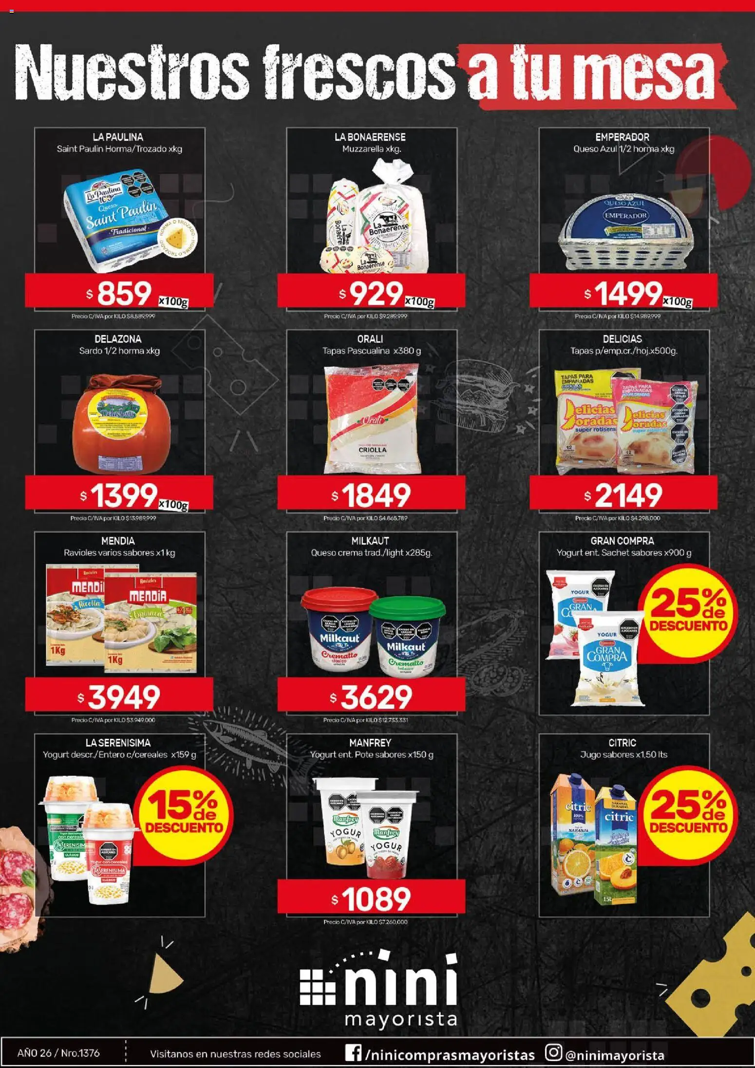 NINI Mayorista - Nuestros frescos a tu mesa │ válido desde el 07/09/2026 | Página: 2 | Productos: Mesa, Muzzarella, Queso, Yogur