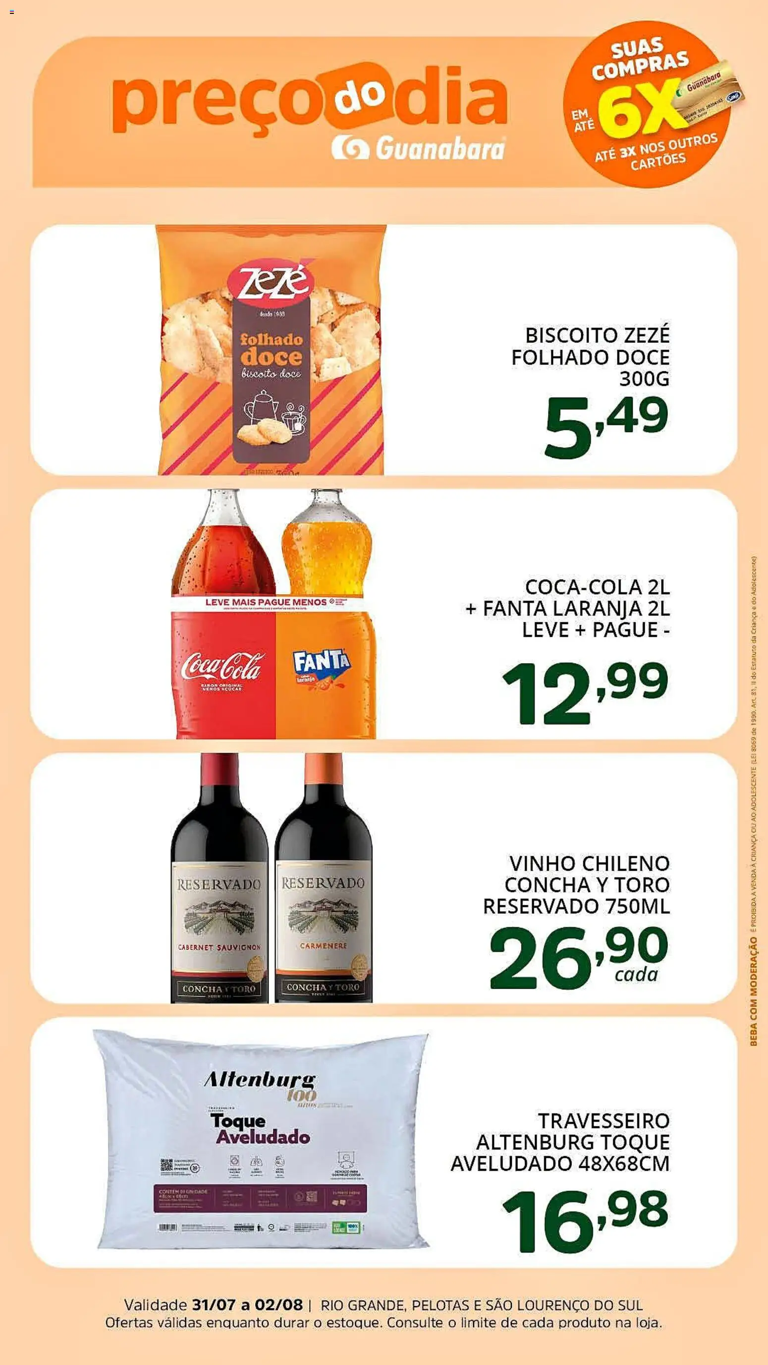 Supermercado Guanabara Folheto - válido de 31/07/2026 | Página: 1 | Produtos: Biscoito, Fanta, Cola, Vinho