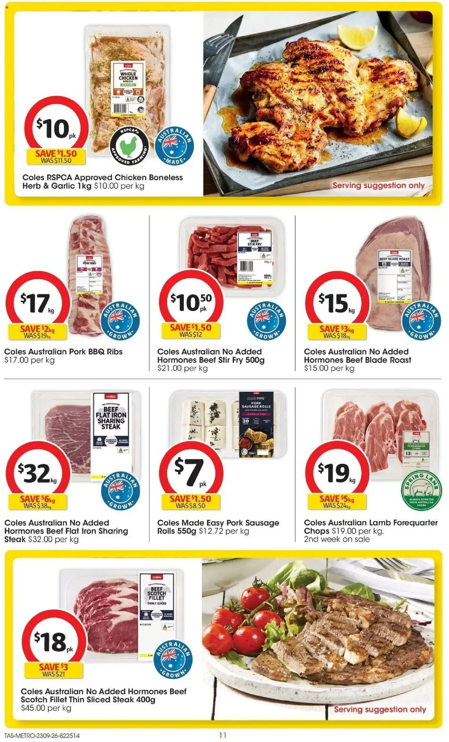﻿Coles catalogue valid from 23/09/2026 > Online Australia | Page: 11 | Products: Chicken, Beef, Steak, Whole chicken