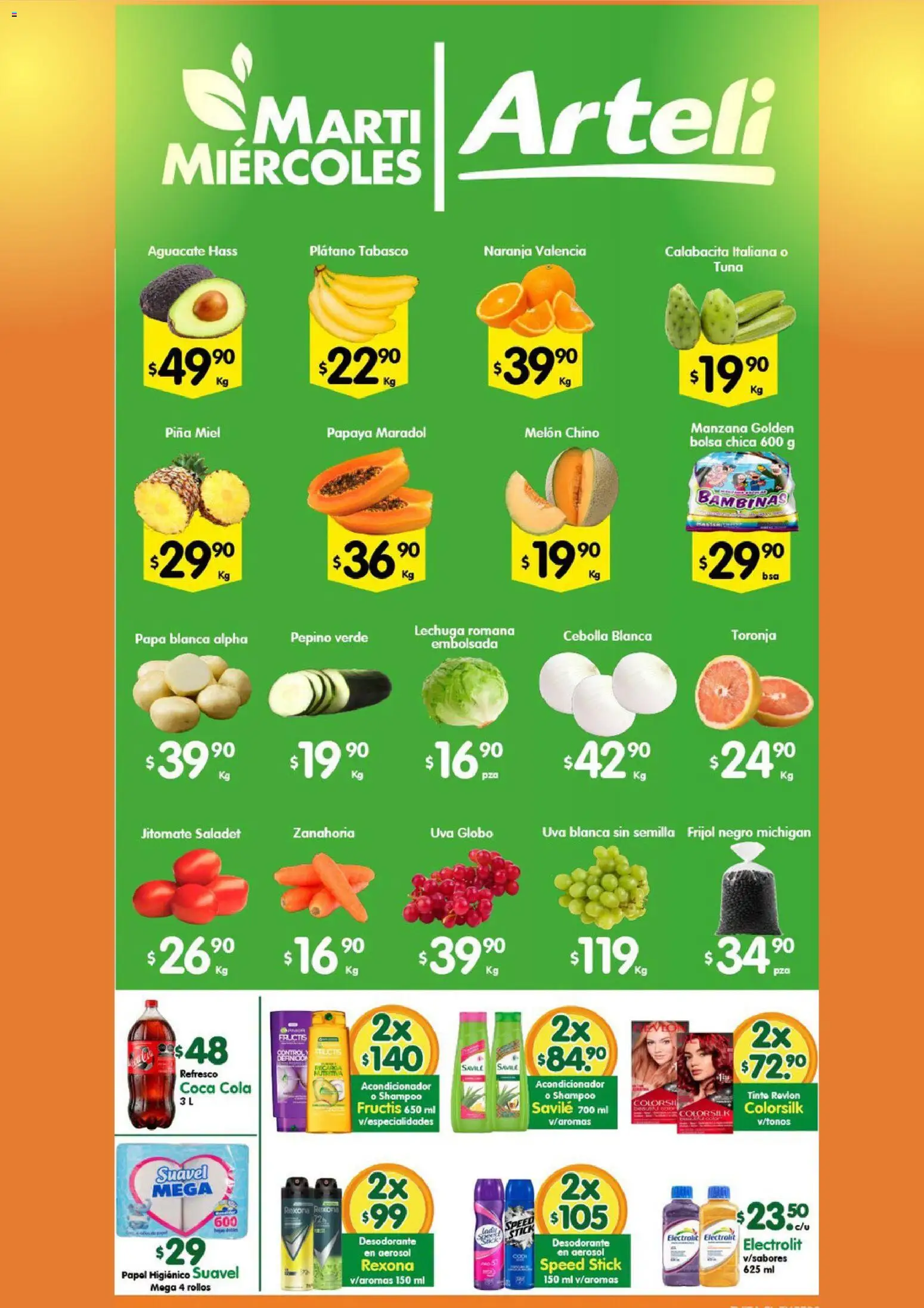 Nuevas ofertas de Arteli válidas en toda la República Mexicana desde el 01/09/2026. ¡Encuentra las mejores ofertas en Arteli folleto Express! | Página: 2 | Productos: Lechuga romana, Manzana, Shampoo, Acondicionador