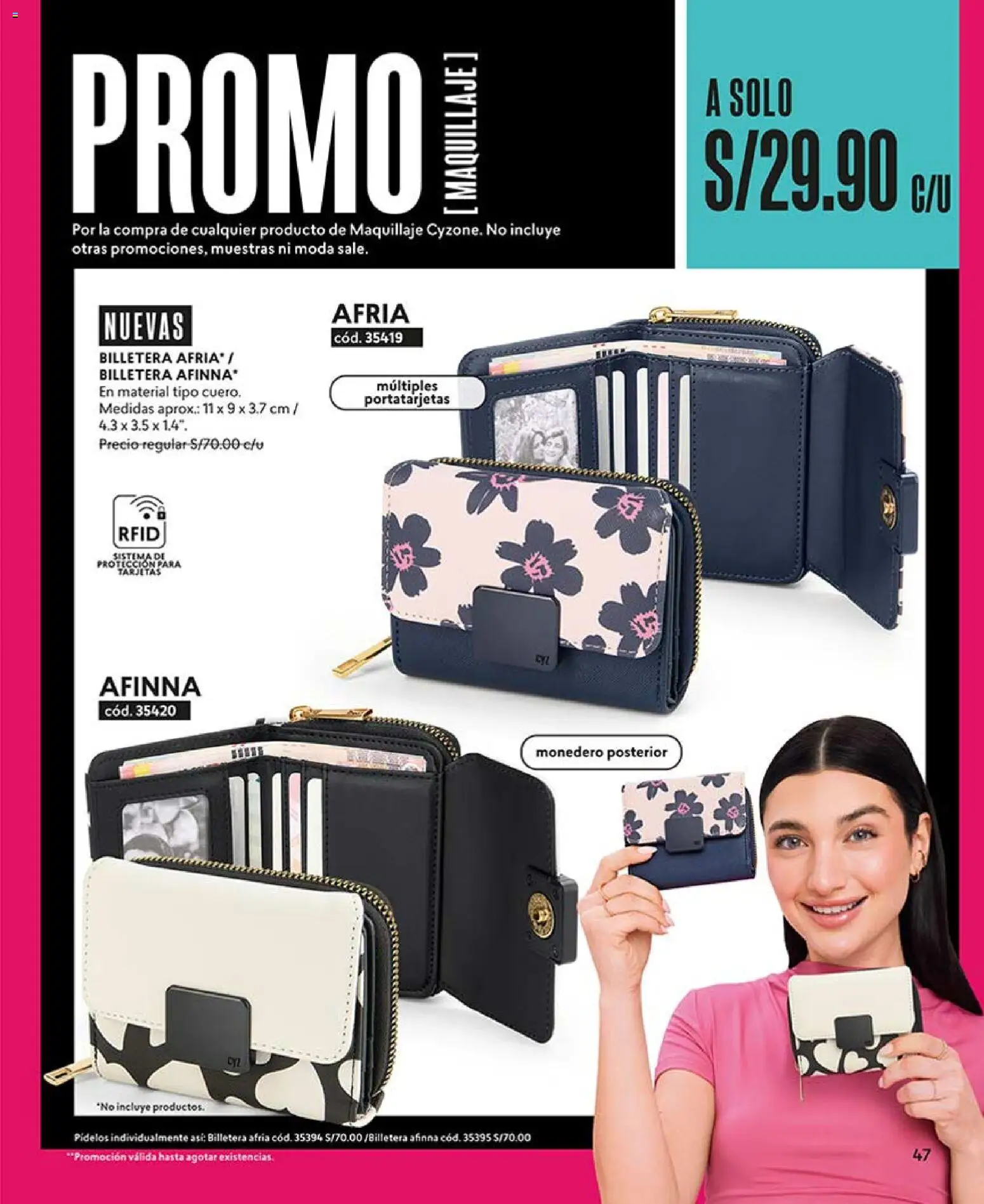 Catálogo CyZone válido desde 14/03/2026 | Página: 47 | Productos: Billetera, Maquillaje
