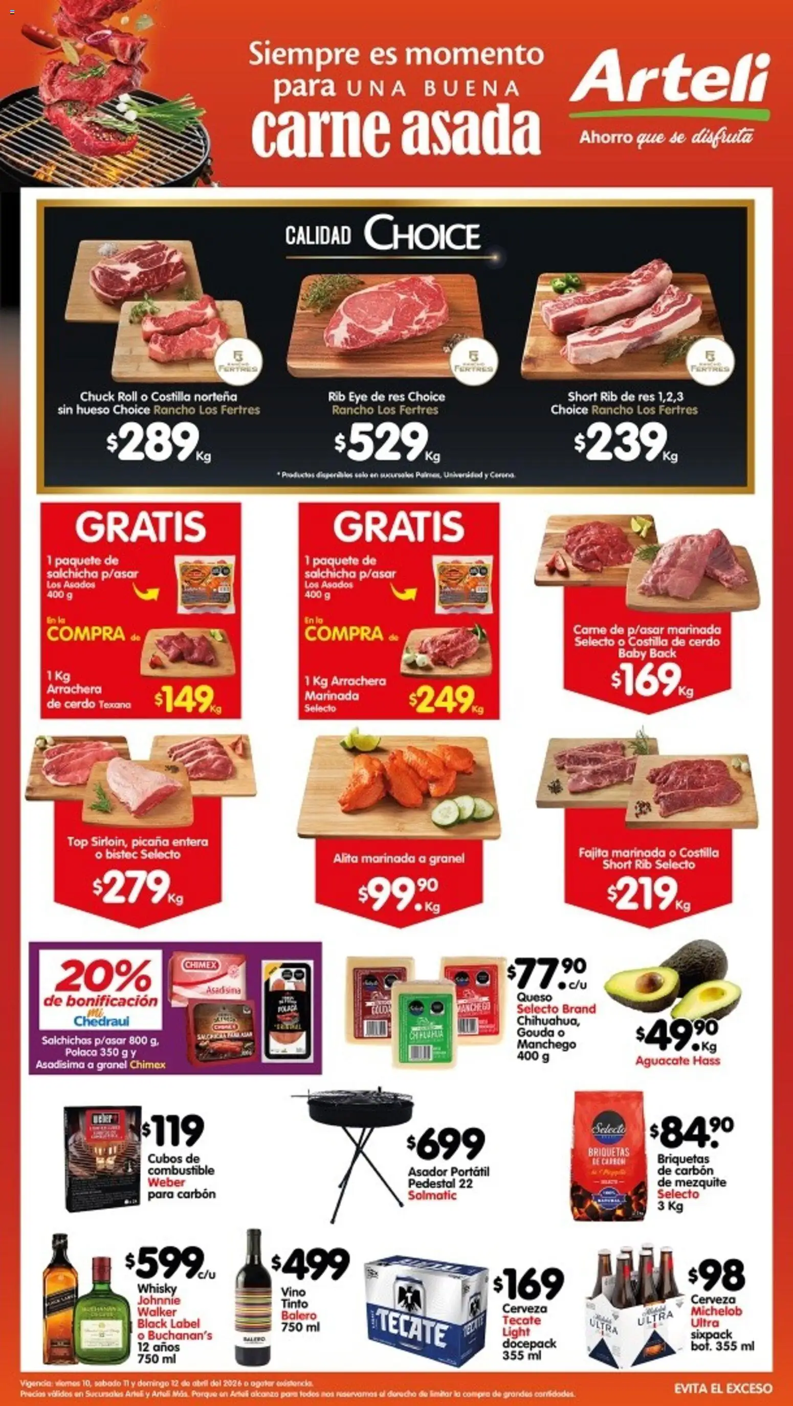 Nuevas ofertas de Arteli válidas en toda la República Mexicana desde el 10.04.2026. ¡Encuentra las mejores ofertas en Arteli folleto Carnes & Cortes! | Página: 1 | Productos: Cerdo, Res, Top, Short