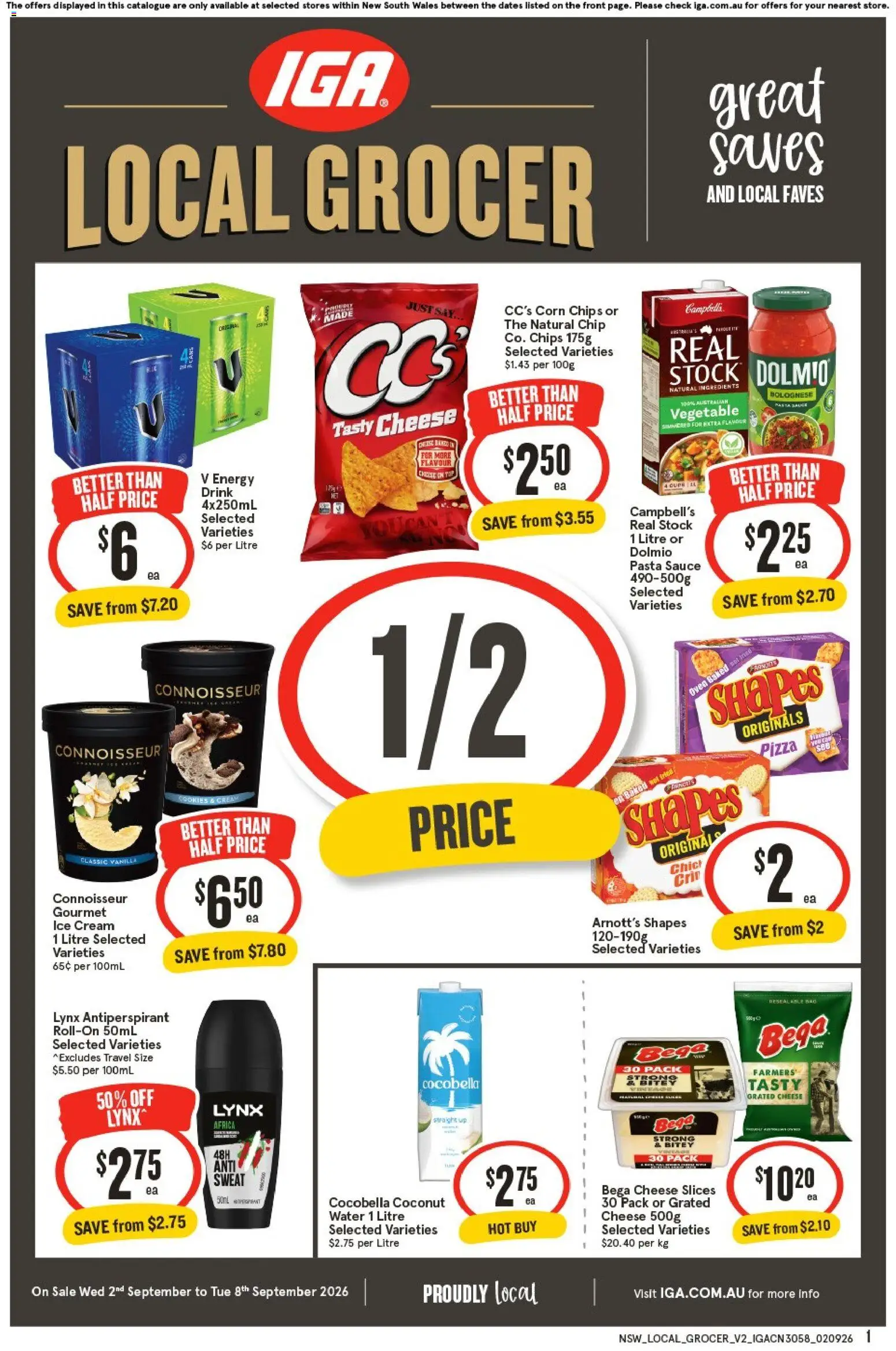 IGA catalogue - valid from 02/09/2026 | Page: 1 | Products: Pasta, Cream, Ice cream, Water