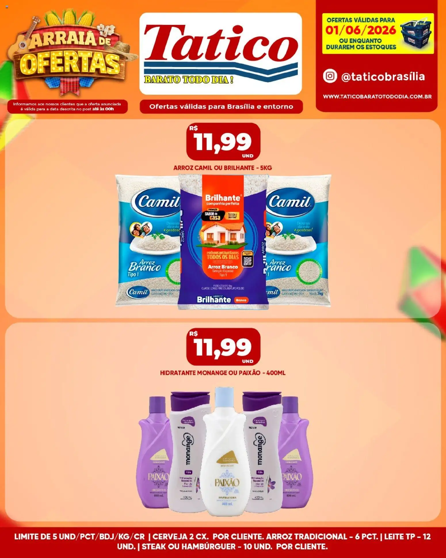 Tatico Folheto - válido de 01.06.2026 | Página: 10 | Produtos: Leite, Cerveja, Arroz, Hambúrguer