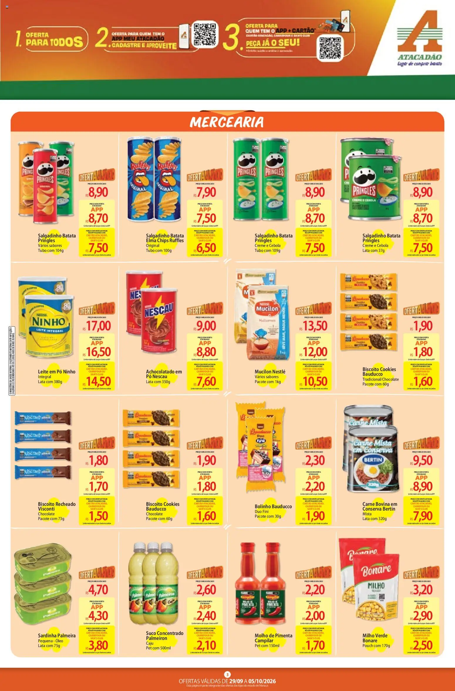 Atacadão Folheto - válido de 29/09/2026 | Página: 3 | Produtos: Biscoito, Óleo, Suco, Leite em pó