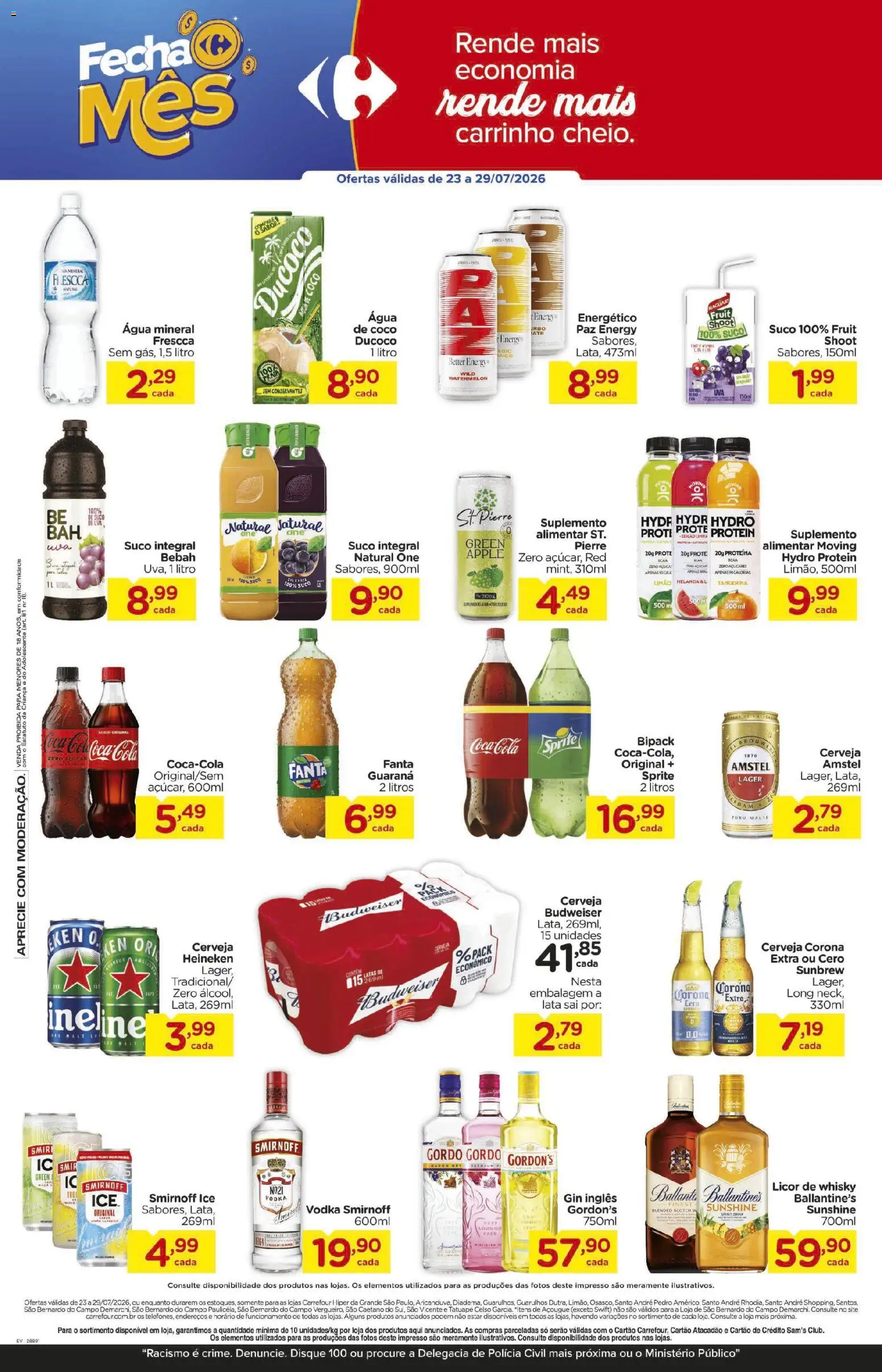 Carrefour Folheto - válido de 23/07/2026 | Página: 5 | Produtos: Cerveja, Cerveja Heineken, Água mineral, Açúcar