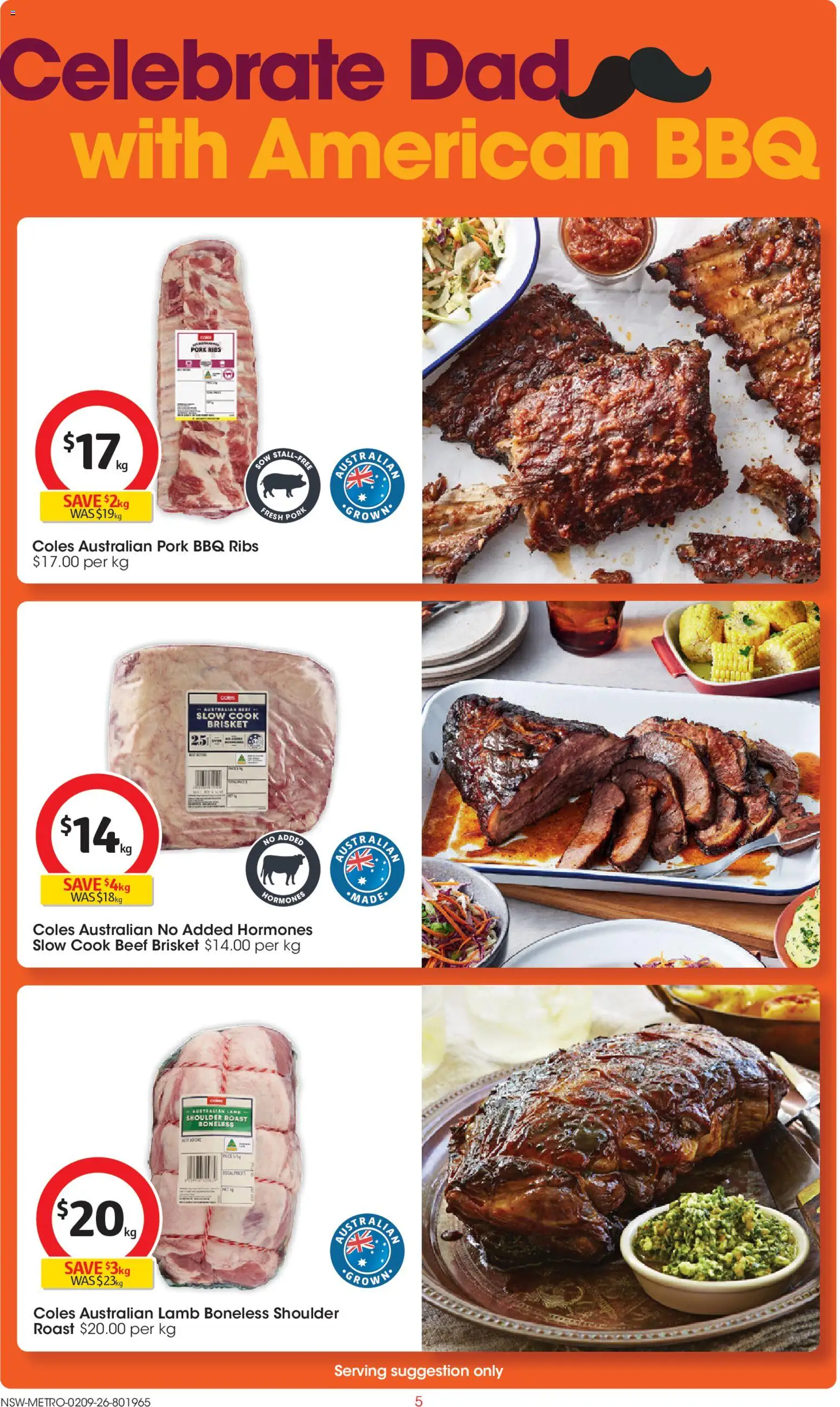 Coles catalogue - valid from 02/09/2026 | Page: 5 | Products: Pork ribs, Lamb, Beef, Roast