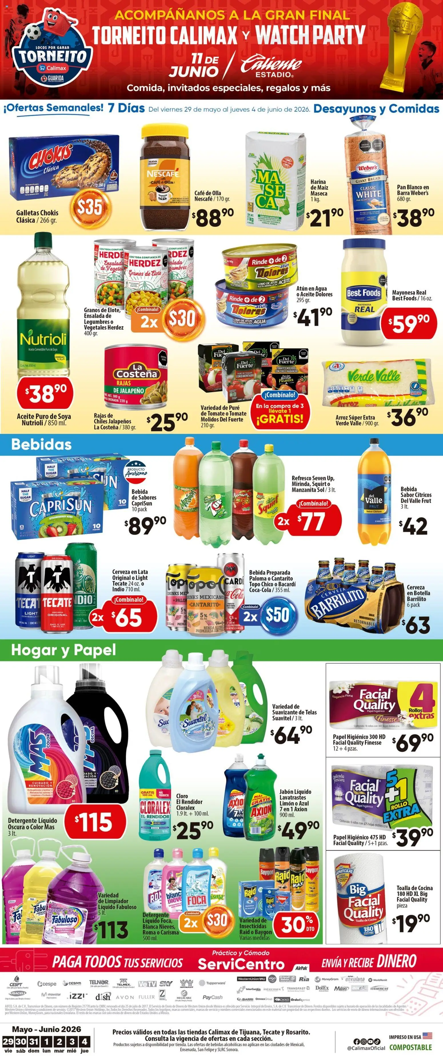Nuevas ofertas de Calimax válidas en toda la República Mexicana desde el 29.05.2026. ¡Encuentra las mejores ofertas en Calimax folleto Tijuana! | Página: 4 | Productos: Detergente, Harina, Galletas, Tomates