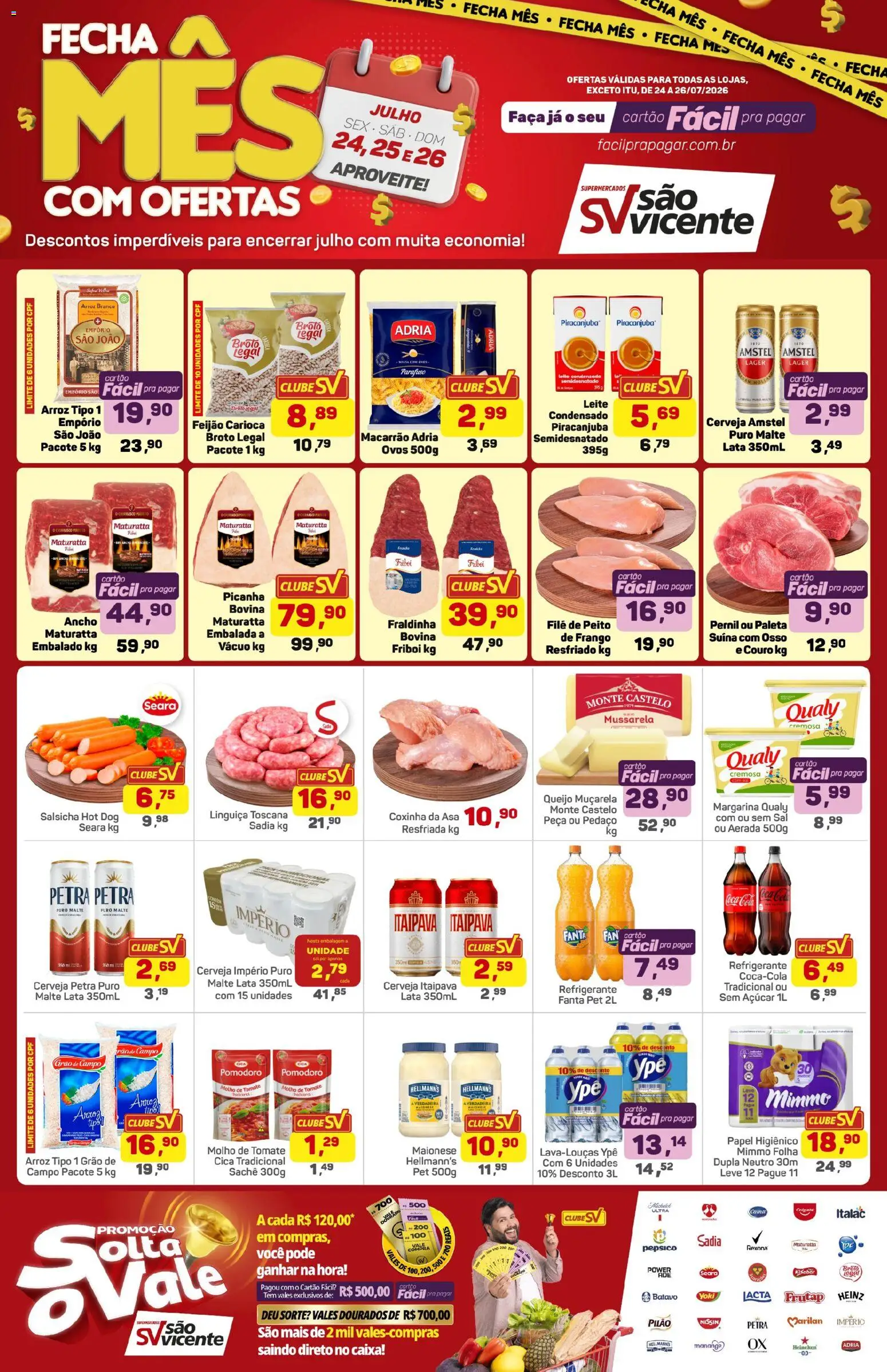 Supermercados São Vicente Folheto - válido de 24/07/2026 | Página: 1 | Produtos: Leite, Arroz, Refrigerante, Leite condensado