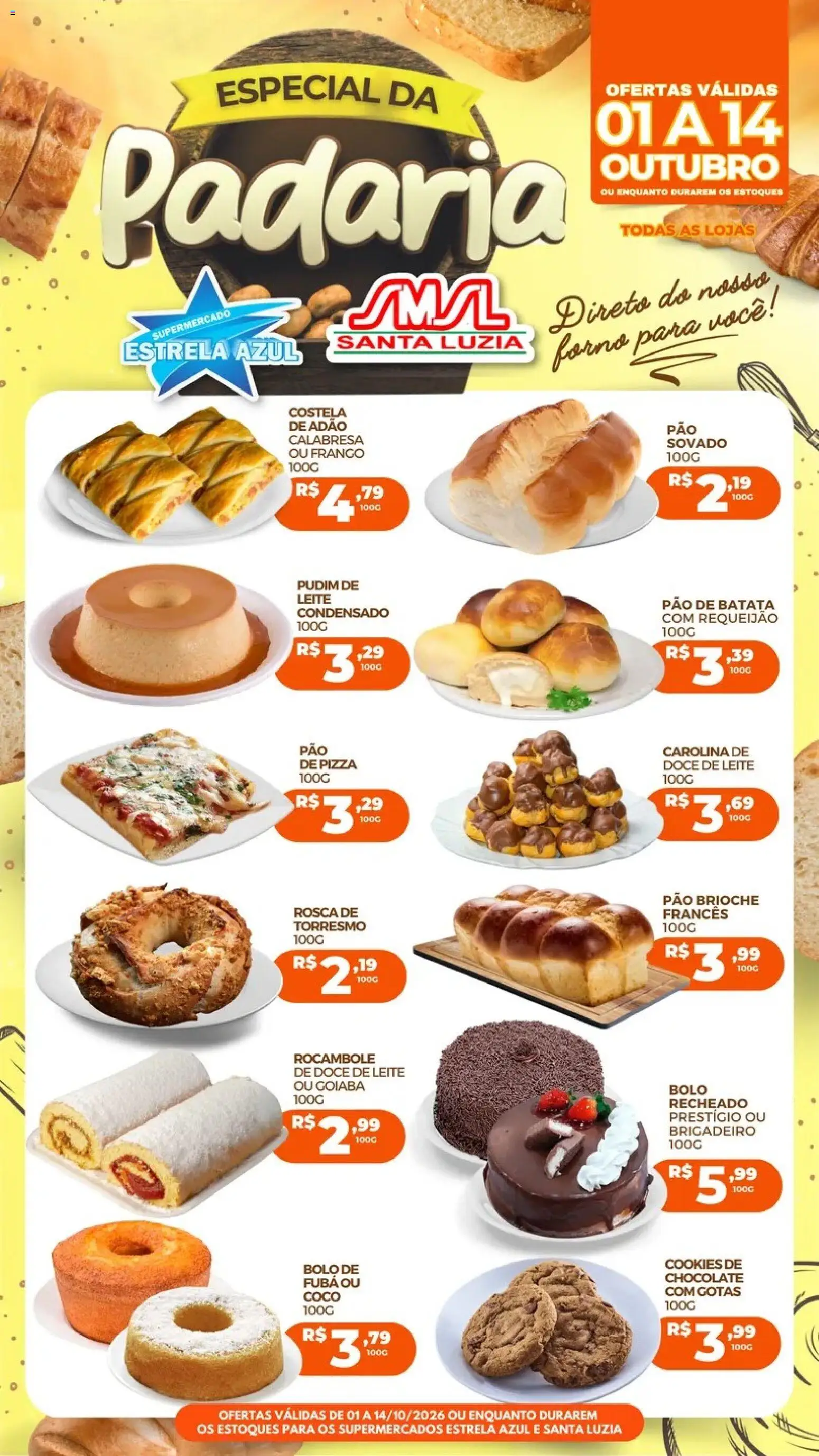Estrela Azul Folheto - válido de 01/10/2026 | Página: 1 | Produtos: Pão, Pizza, Frango, Doce de leite
