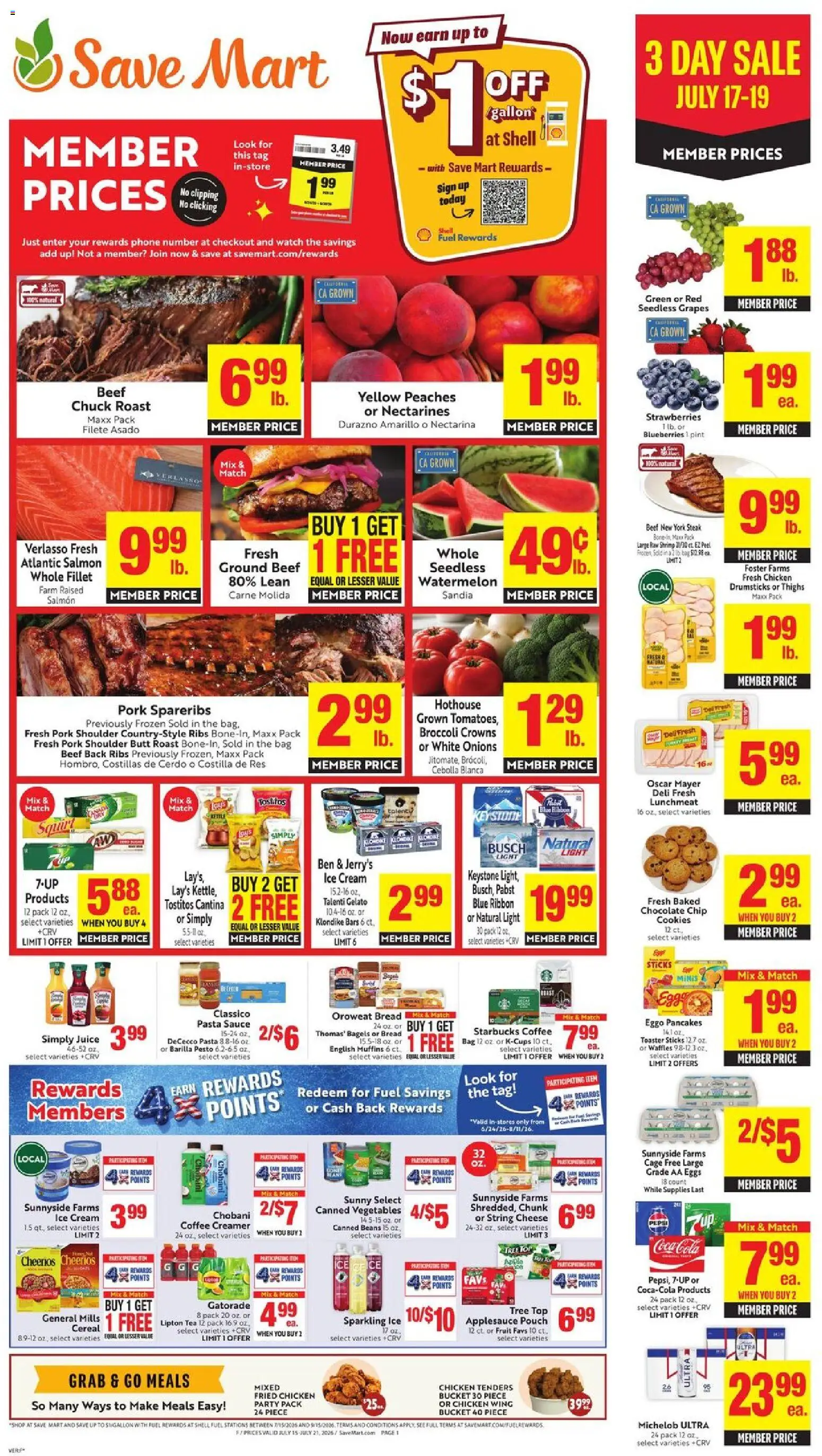Save Mart Weekly Ad - valid from 07/15/2026 | Page: 1 | Products: Bread, Chocolate, Juice, Bag