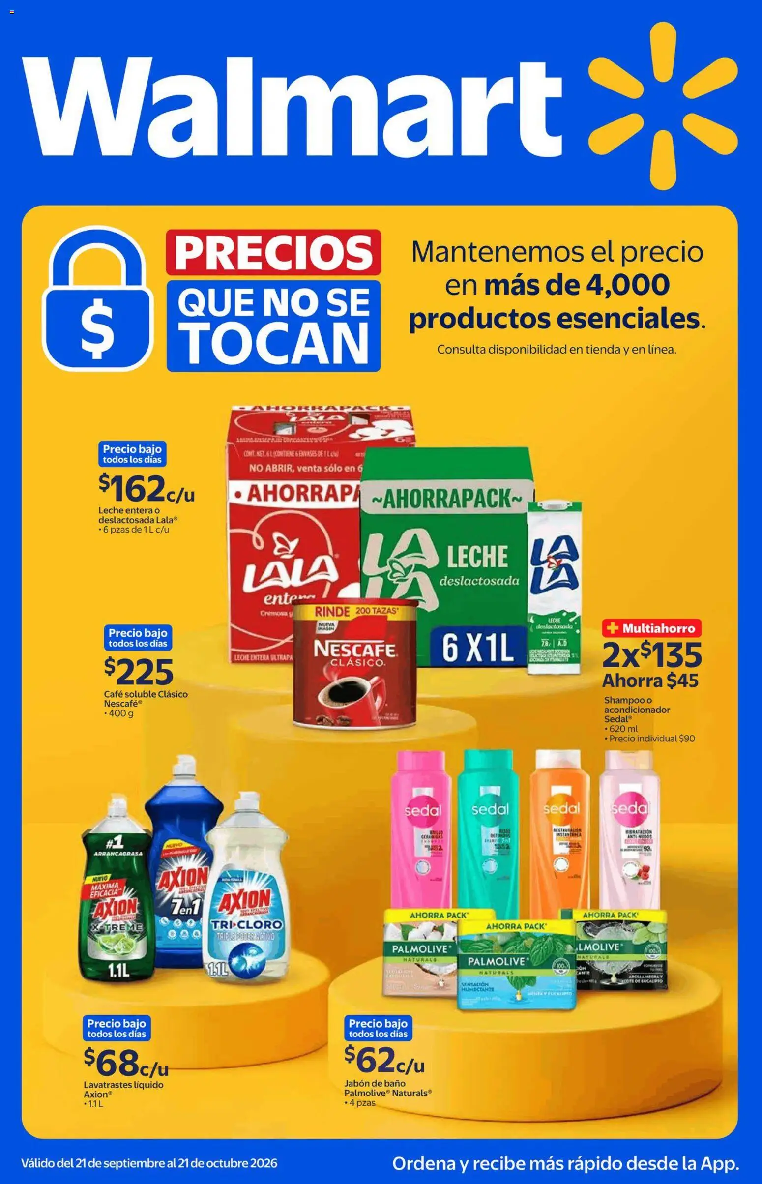 Nuevas ofertas de Walmart válidas en toda la República Mexicana desde el 21/09/2026. ¡Encuentra las mejores ofertas en Walmart folleto Precios que no se tocan! | Página: 1 | Productos: Café soluble, Leche entera, Café, Cloro