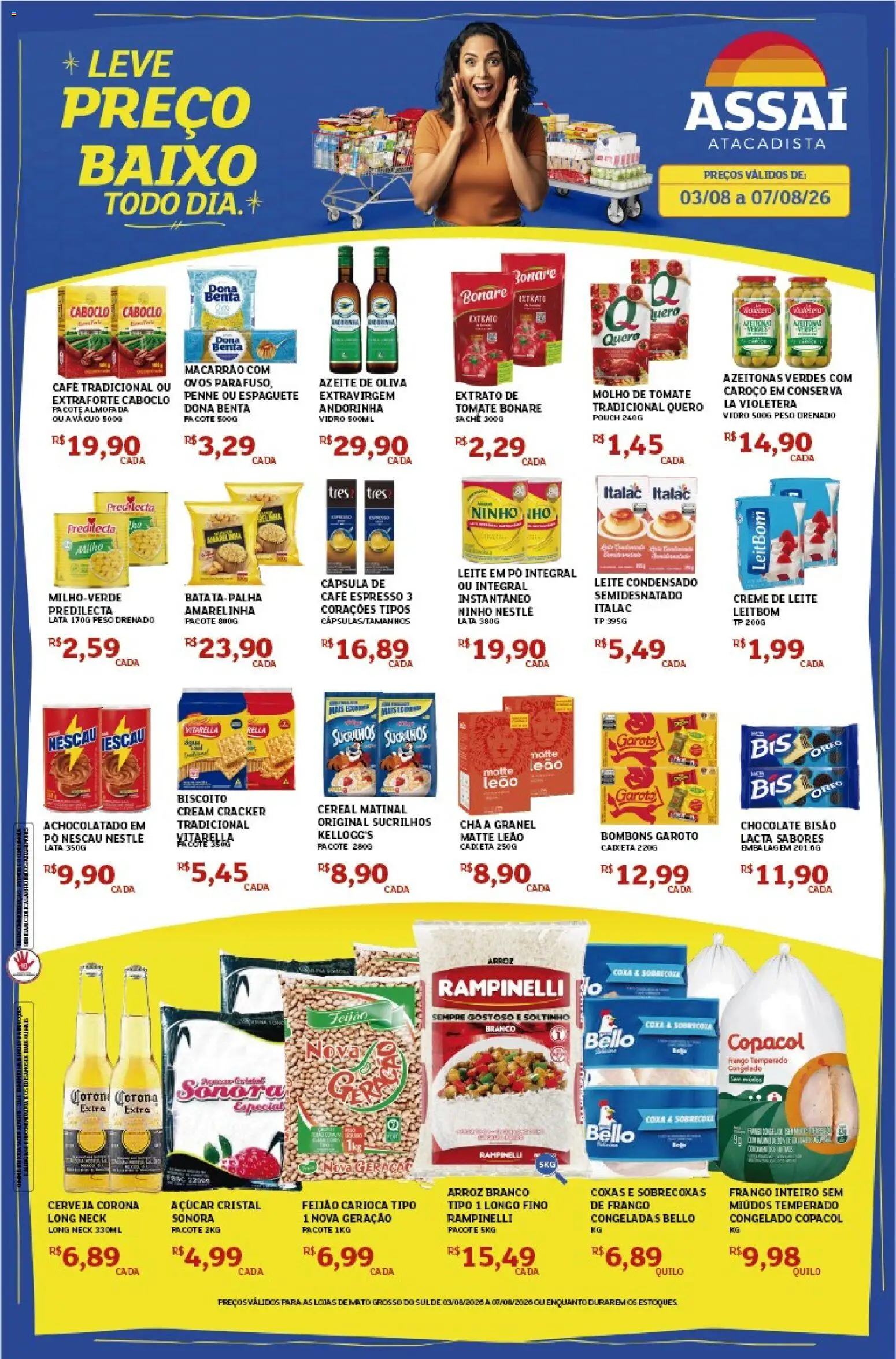 Assaí Atacadista Folheto - válido de 03/08/2026 | Página: 1 | Produtos: Feijão, Biscoito, Sucrilhos, Leite em pó