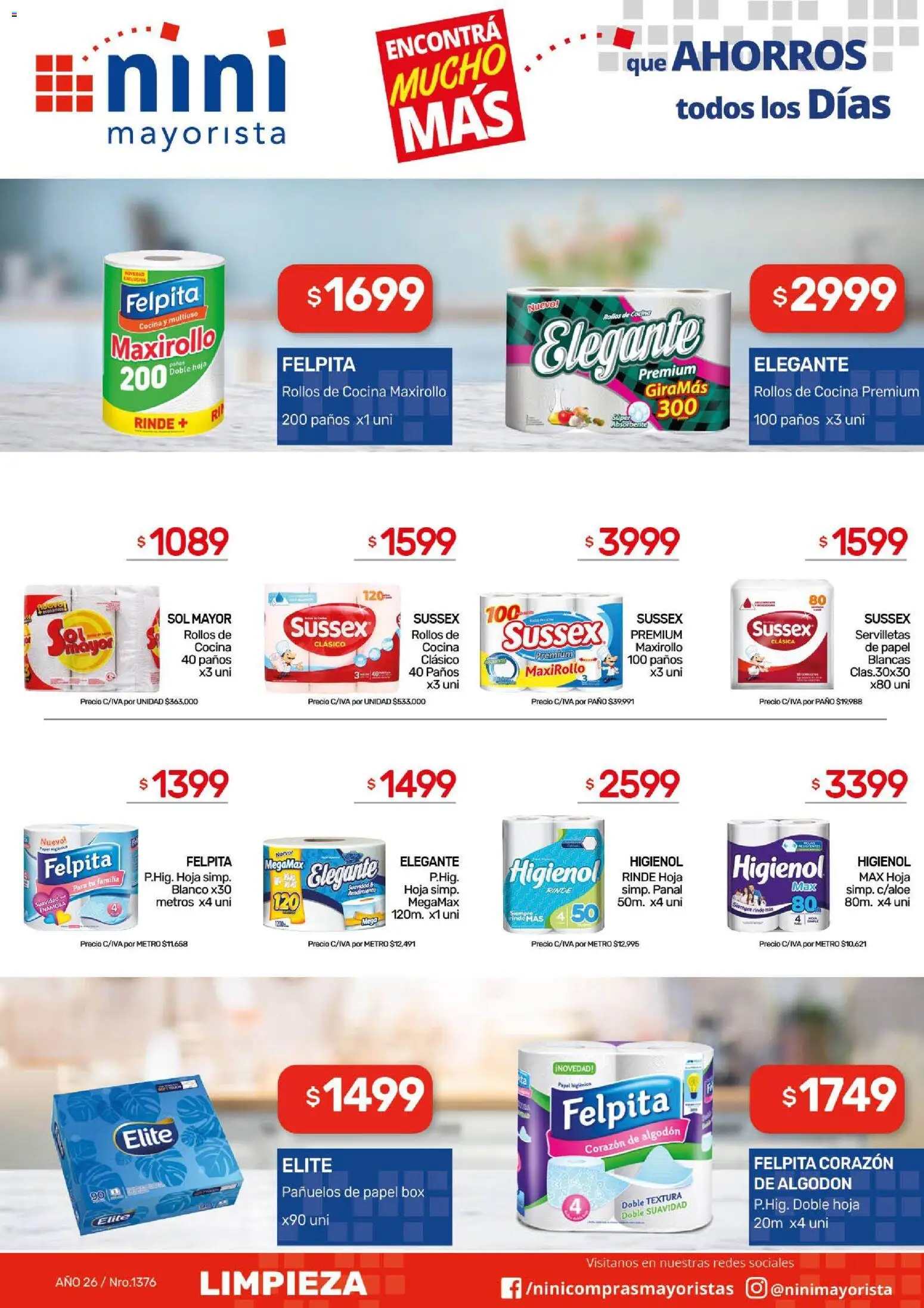NINI Mayorista catálogo │ válido desde el 07/09/2026 | Página: 11 | Productos: Pañuelos de papel, Papel higiénico, Algodón, Cocina