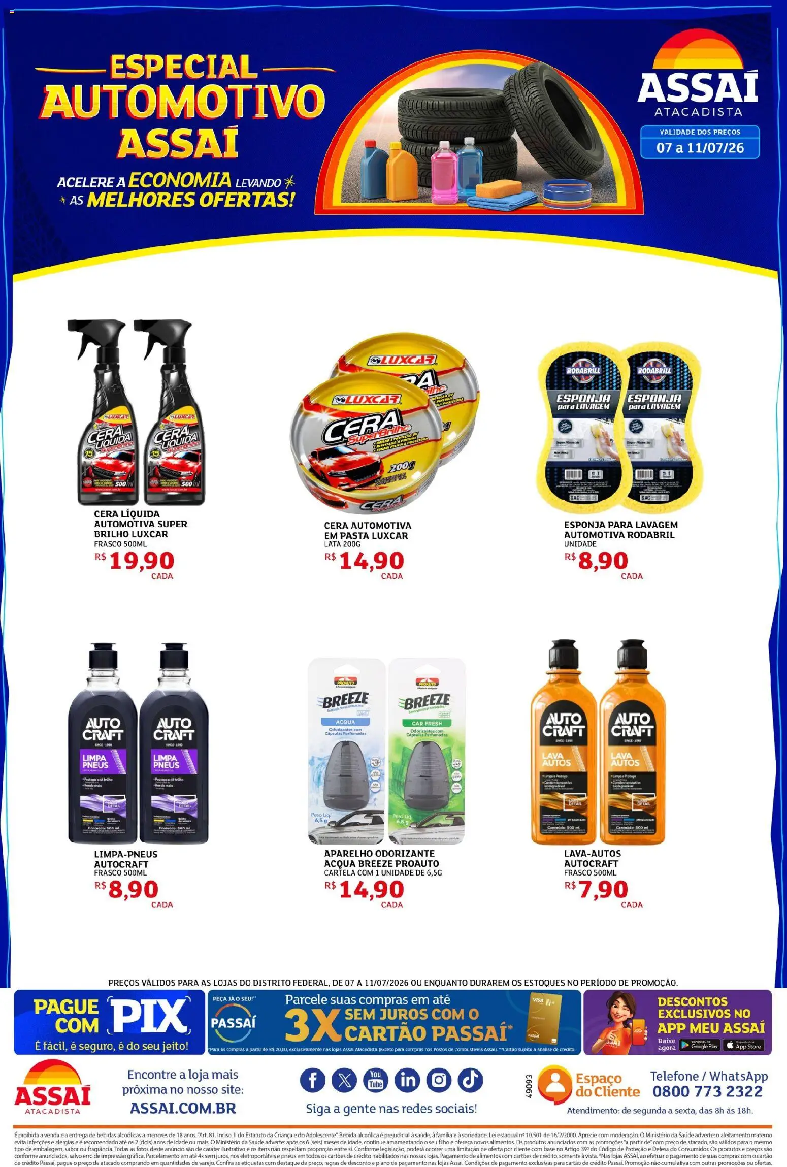 Assaí Atacadista Folheto - válido de 07/07/2026 | Página: 1 | Produtos: Esponja, Pasta, Cera, Telefone