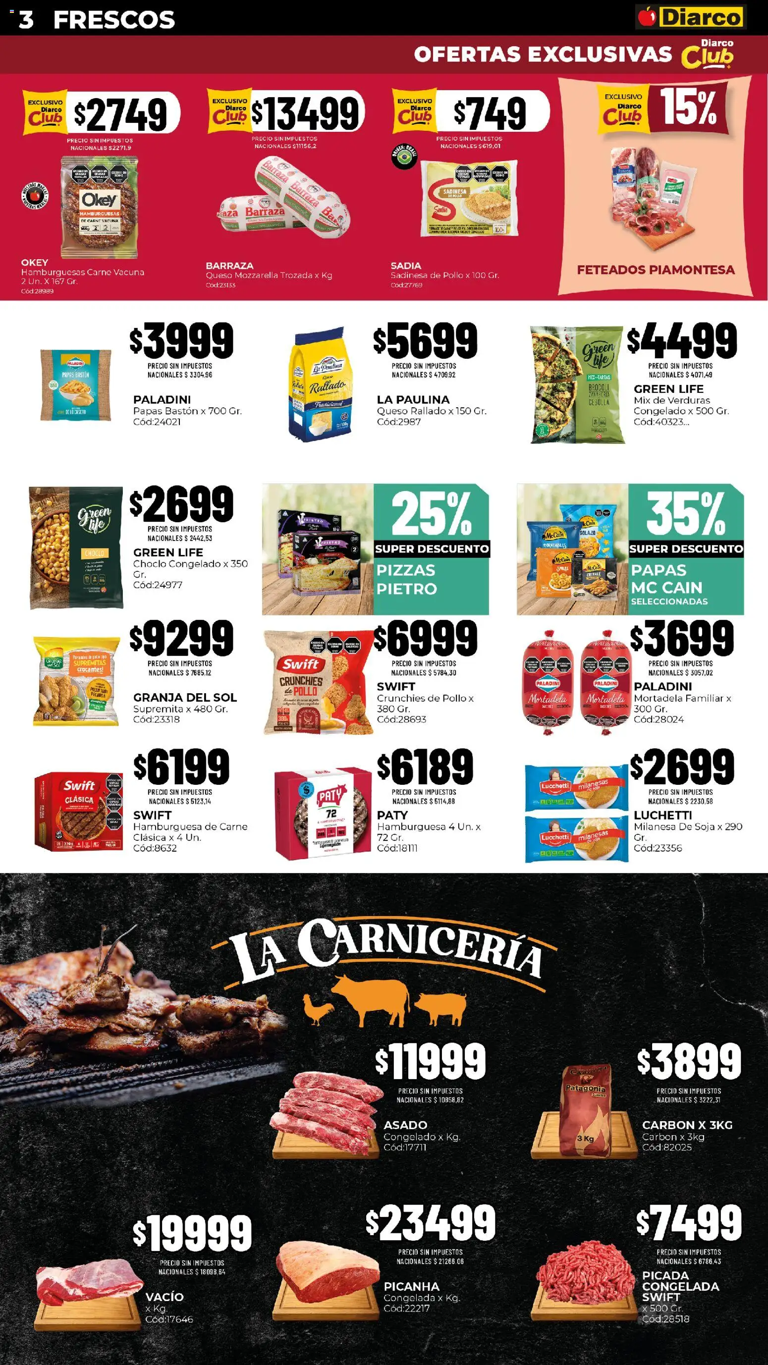 Diarco - Ofertas Pueblo Sur │ válido desde el 10/08/2026 | Página: 3 | Productos: Queso rallado, Mortadela, Carne, Hamburguesa