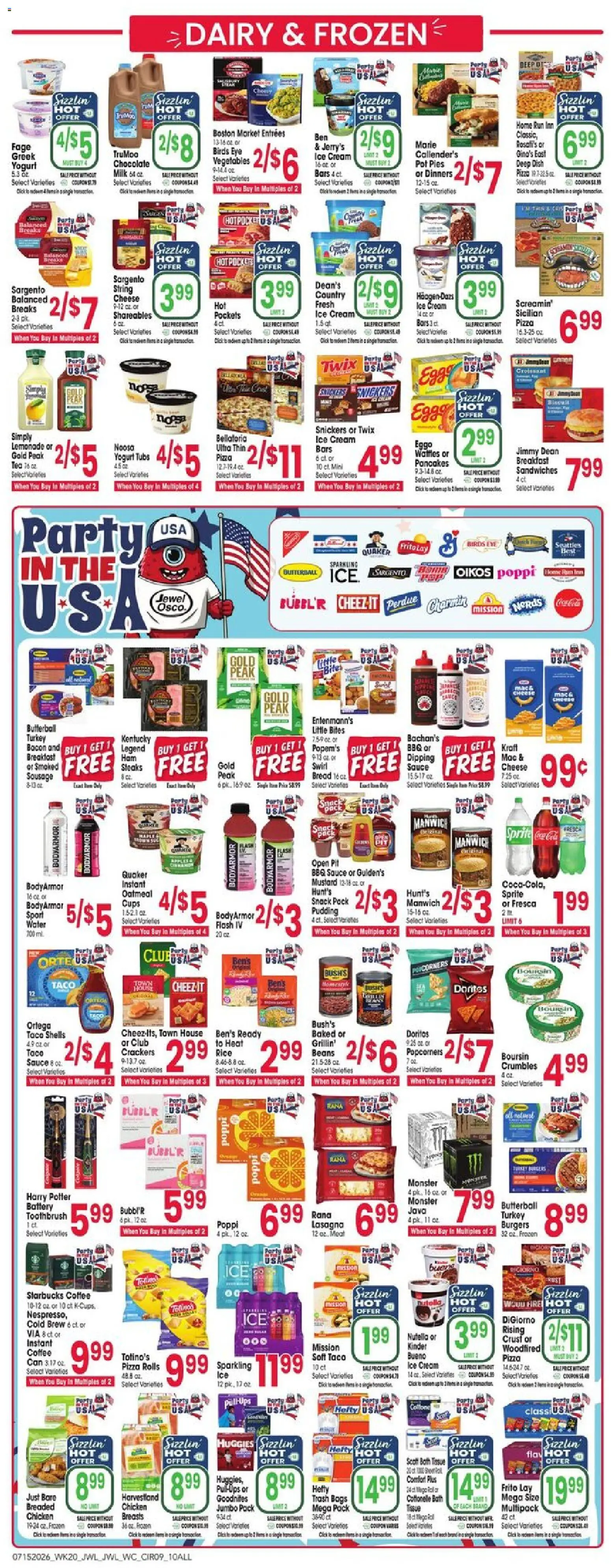 Jewel Osco Weekly Ad - valid from 07/15/2026 | Page: 9 | Products: Milk, Cheese, Pizza, Vegetables