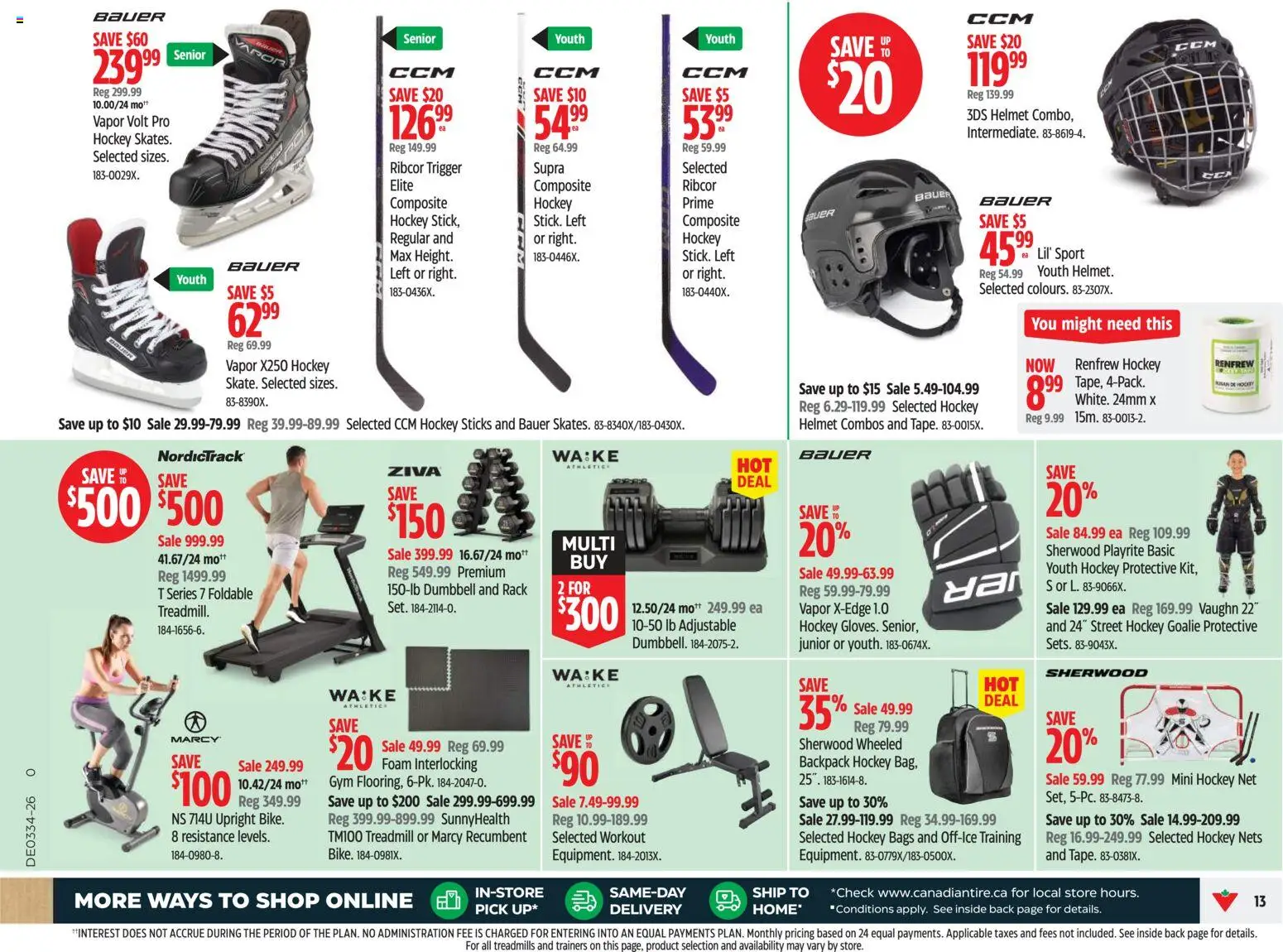Canadian Tire flyer valid from Aug 20, 2026 | Page: 13 | Products: Treadmill, Backpack, Foam
