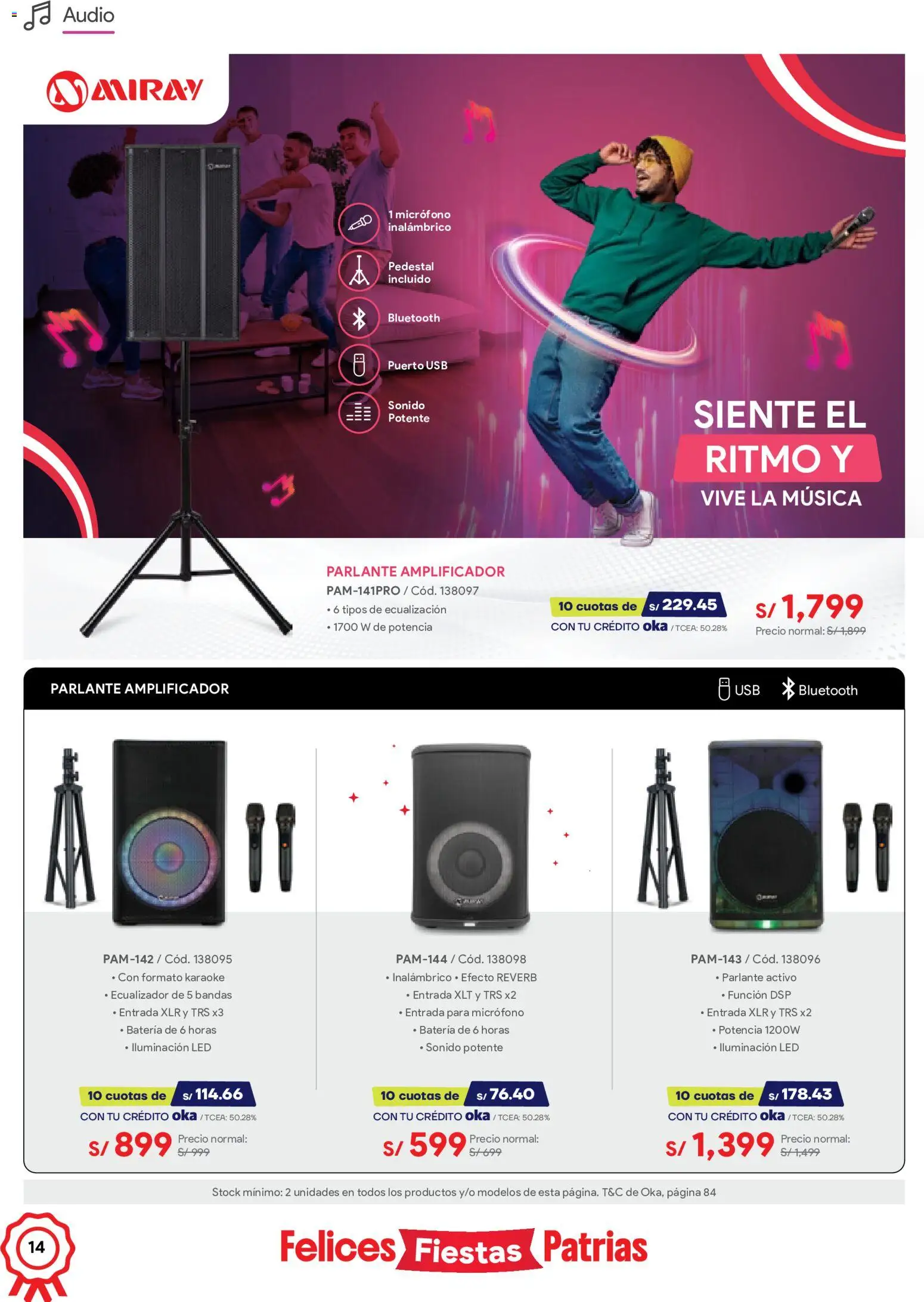 Catálogo Hiraoka válido desde 11/07/2026 | Página: 14 | Productos: Batería, Audio, Micrófono, Parlante