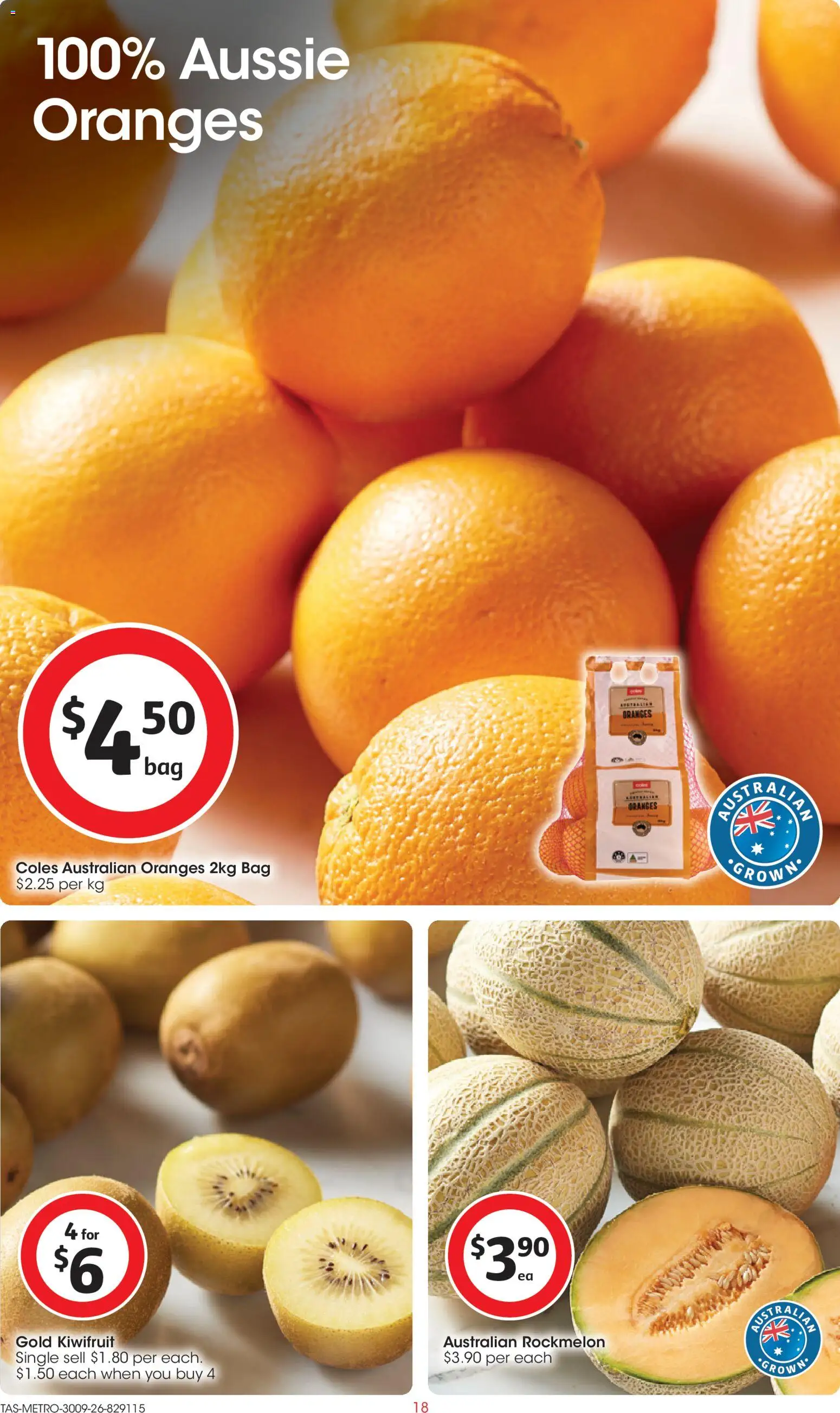 Coles catalogue - valid from 30/09/2026 | Page: 18 | Products: Oranges, Kiwifruit, Rockmelon, Bag