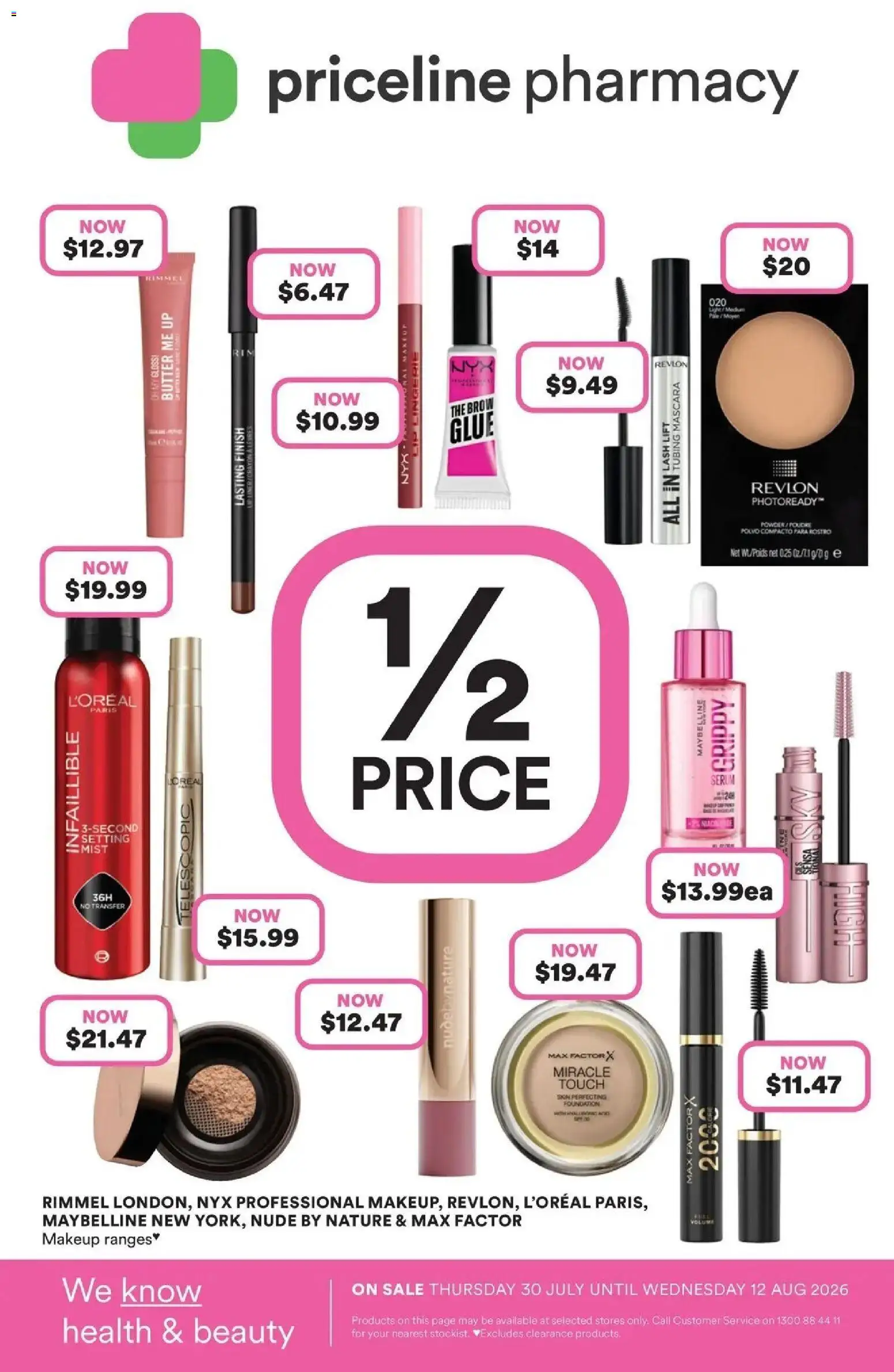 Priceline Pharmacy catalogue - valid from 30/07/2026 | Page: 1 | Products: Mascara, Lingerie, Makeup, Foundation