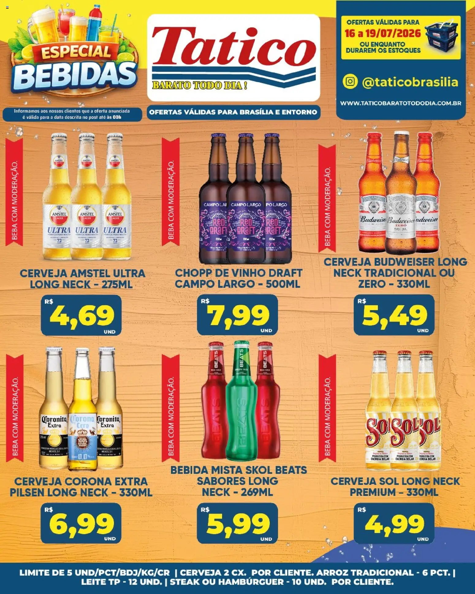 Tatico Folheto - válido de 18/07/2026 | Página: 50 | Produtos: Leite, Cerveja, Hambúrguer, Bebida