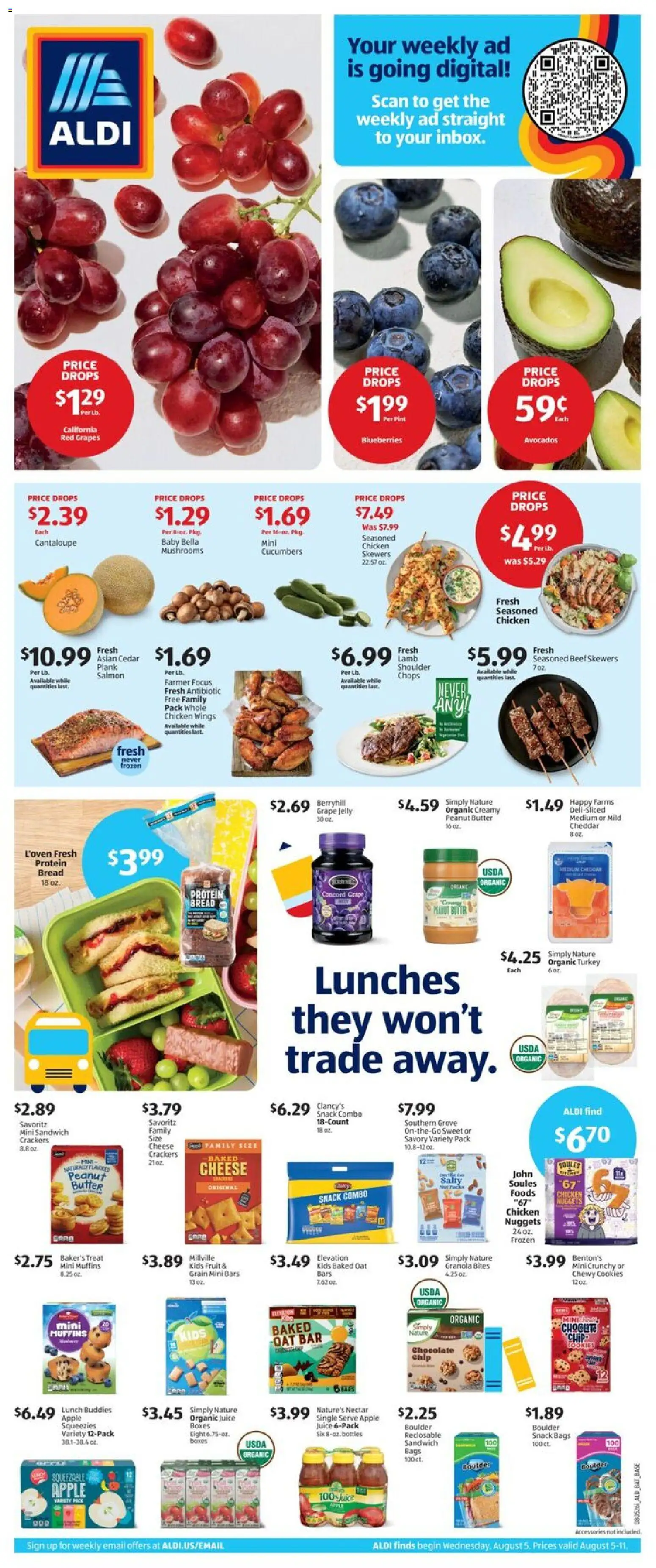 Aldi Weekly Ad - valid from 08/05/2026 | Page: 1 | Products: Bread, Juice, Grapes, Blueberries