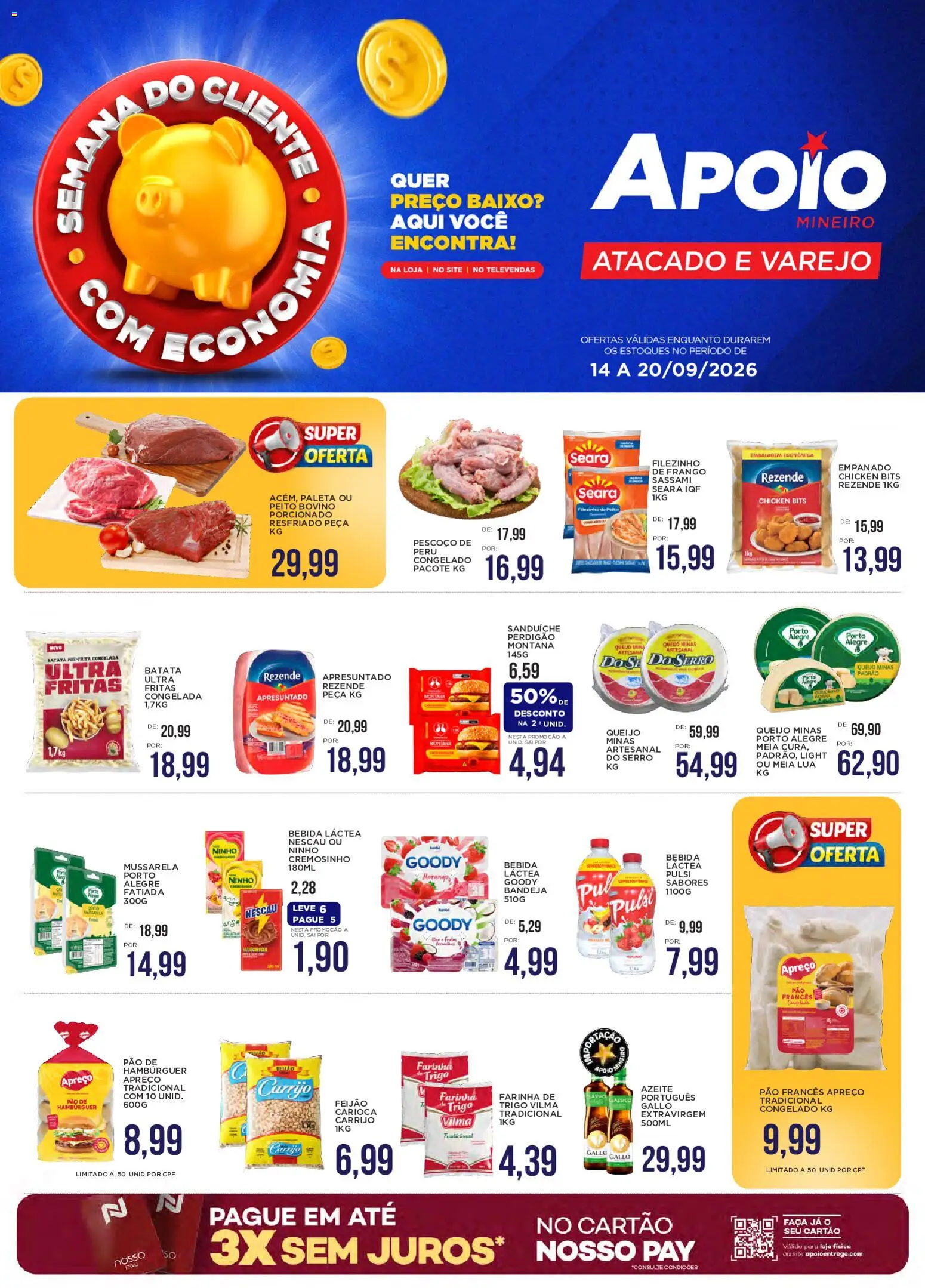 Apoio Mineiro Folheto - válido de 14/09/2026 | Página: 1 | Produtos: Feijão, Farinha, Queijo, Hambúrguer