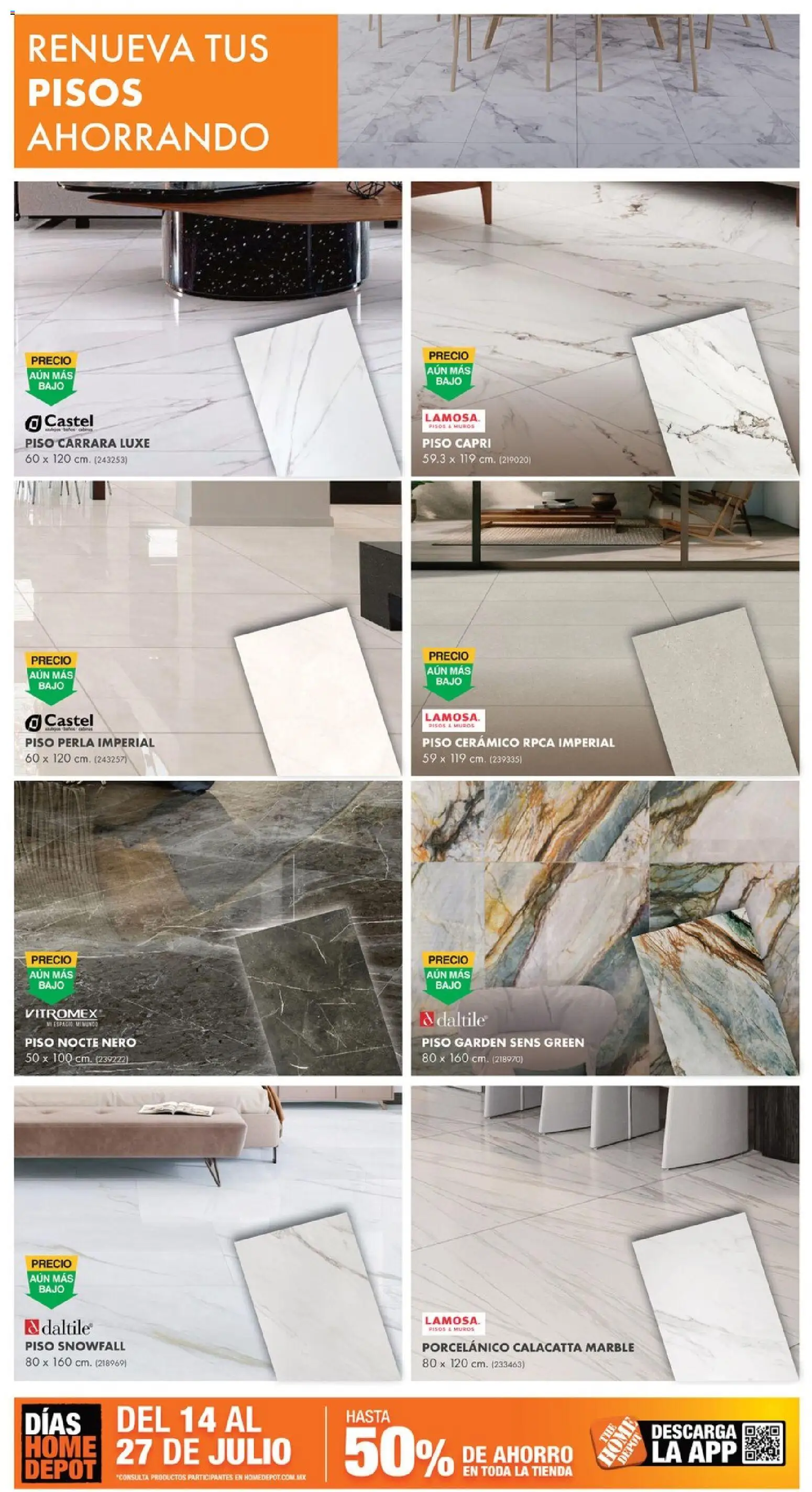Nuevas ofertas de Home Depot válidas en toda la República Mexicana desde el 14/07/2026. ¡Encuentra las mejores ofertas en Home Depot catálogo! | Página: 7 | Productos: Cerámico