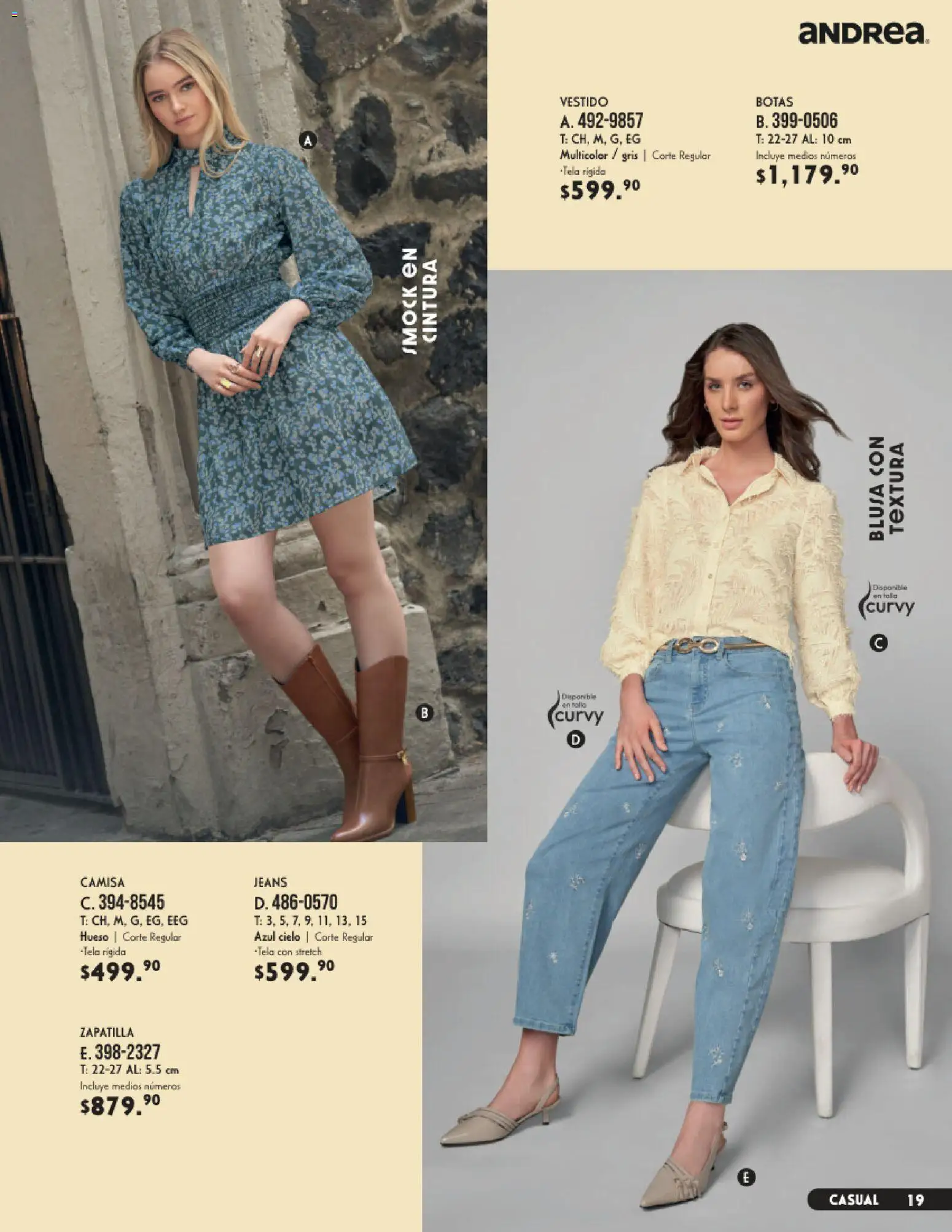 Nuevas ofertas de Andrea válidas en toda la República Mexicana desde el 23/08/2026. ¡Encuentra las mejores ofertas en Andrea catálogo Vestir! | Página: 19 | Productos: Blusa, Botas, Camisa, Vestido