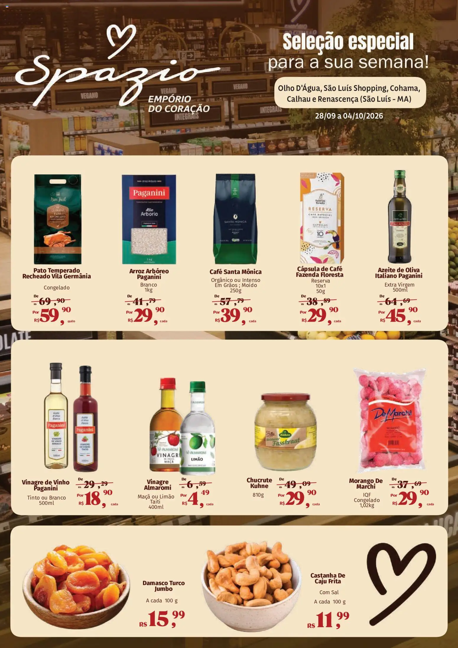 Mateus Folheto - válido de 28/09/2026 | Página: 1 | Produtos: Damasco, Chucrute, Vinagre de vinho, Azeite de oliva