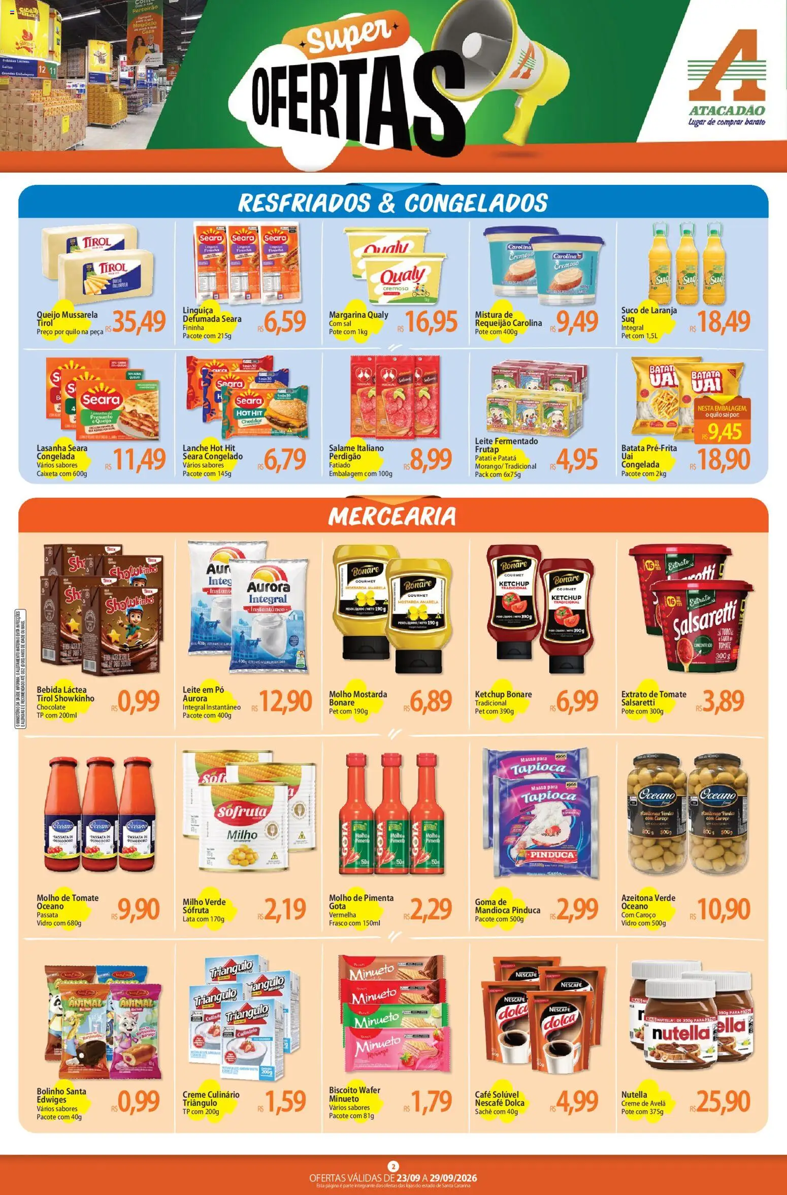 Atacadão Folheto - válido de 23/09/2026 | Página: 2 | Produtos: Molho de tomate, Leite, Café, Leite em pó