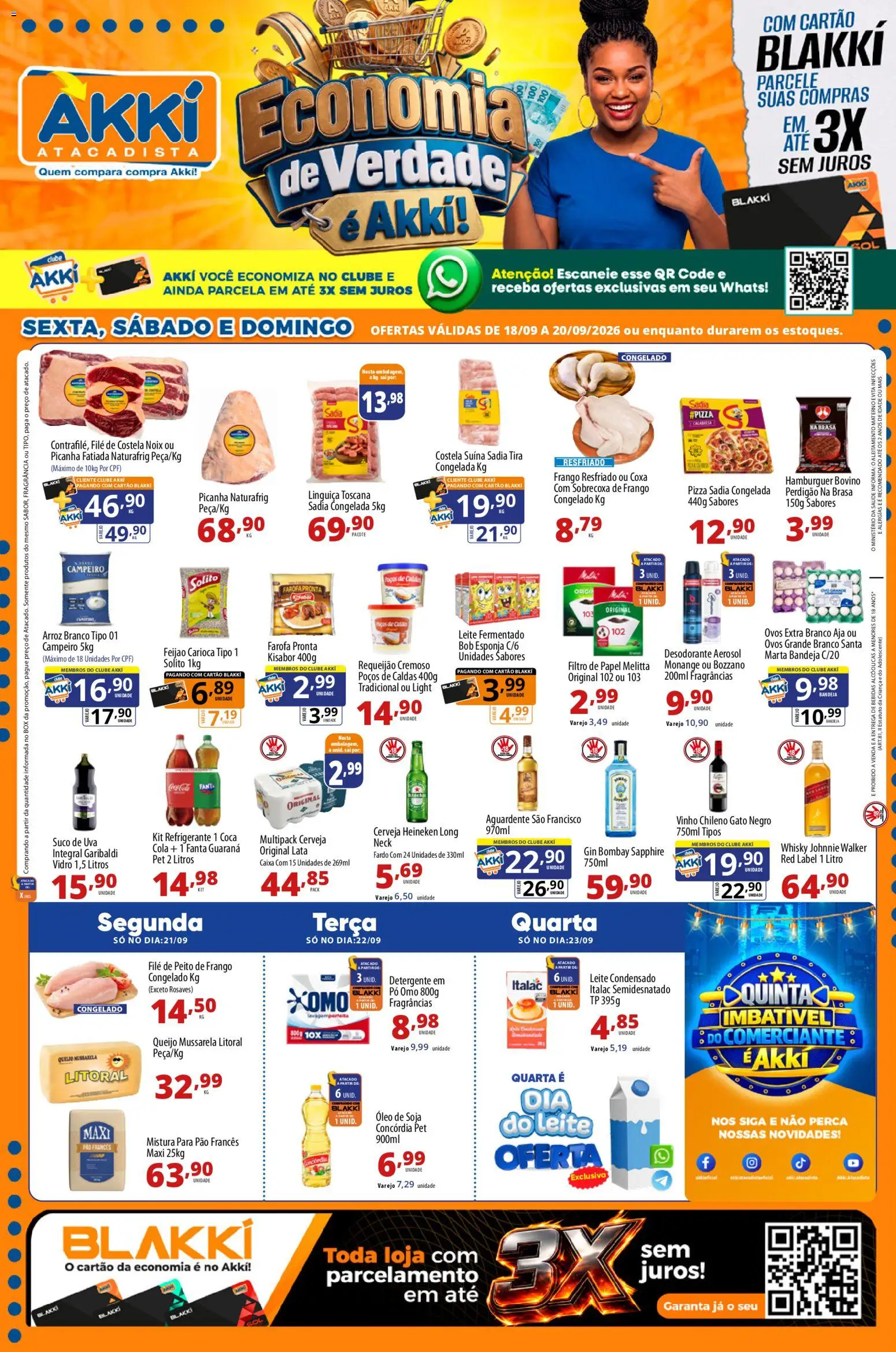 Akki Atacadista Folheto - válido de 18/09/2026 | Página: 1 | Produtos: Fanta, Gin, Soja, Peito de frango