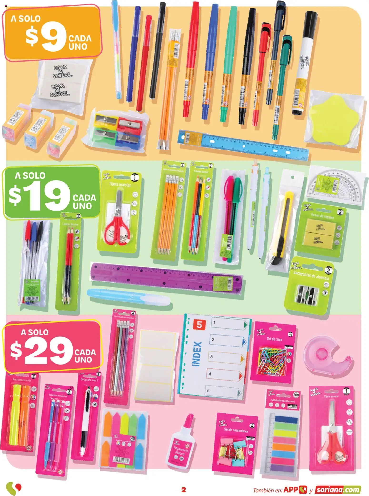 Nuevas ofertas de Soriana válidas en toda la República Mexicana desde el 13/08/2026. ¡Encuentra las mejores ofertas en Soriana Regresa a clases ¡Bien listo! Híper Nacional! | Página: 2 | Productos: Tijera, Sacapuntas, Pegamento