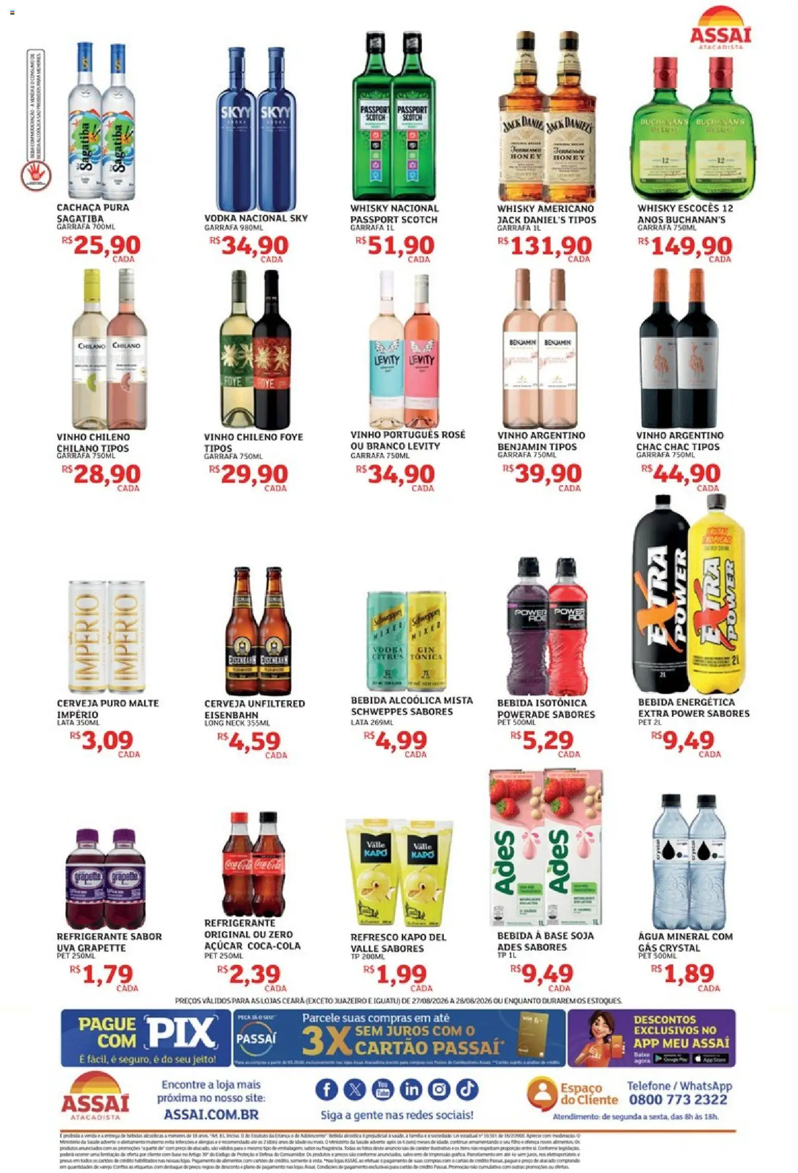Assaí Atacadista Folheto - válido de 27/08/2026 | Página: 2 | Produtos: Cachaça, Eisenbahn, Telefone, Soja