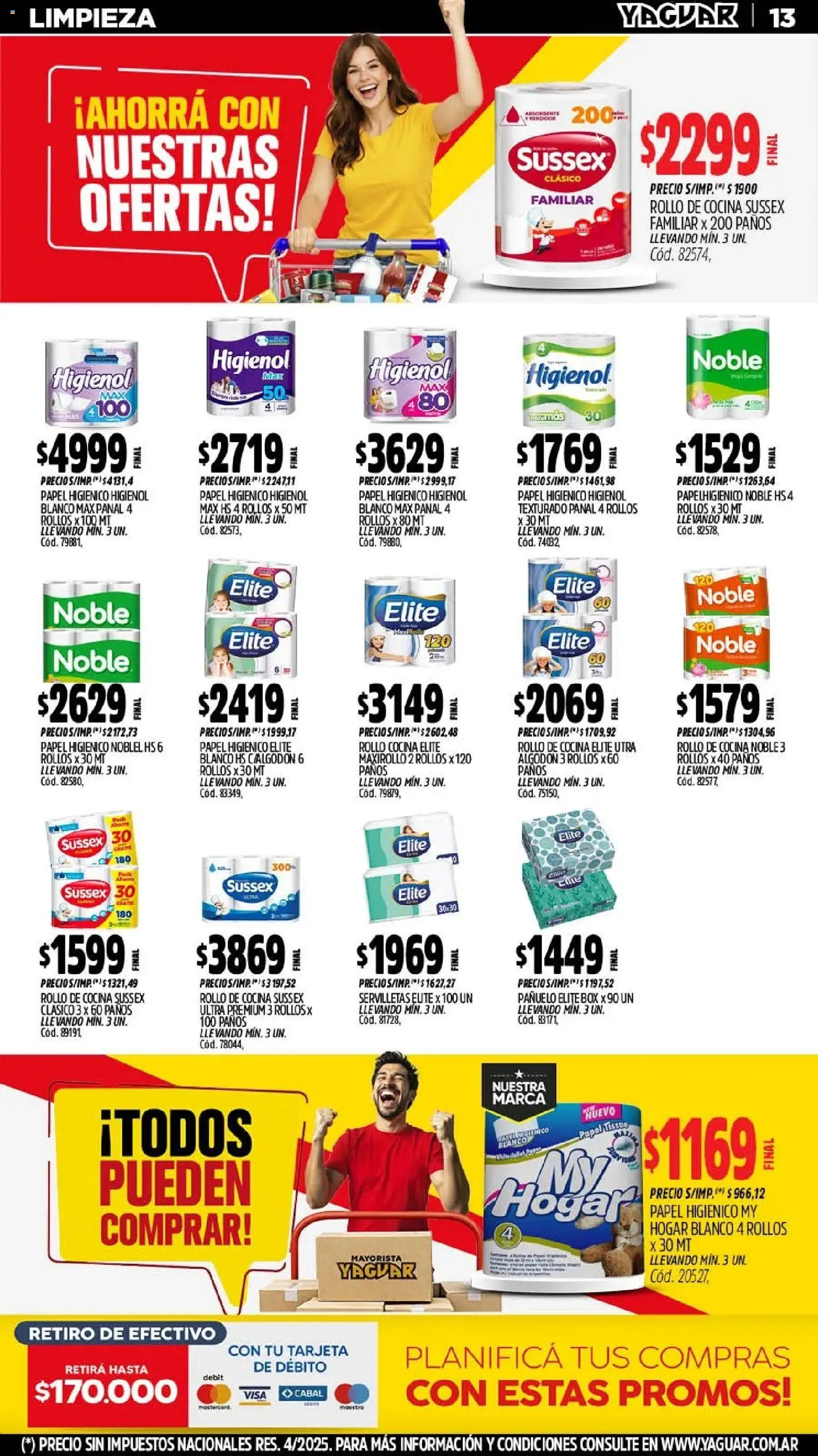 Yaguar - Oferta Semanal Misiones │ válido desde el 11.05.2026 | Página: 13 | Productos: Papel higiénico, Algodón, Pañuelo, Cocina