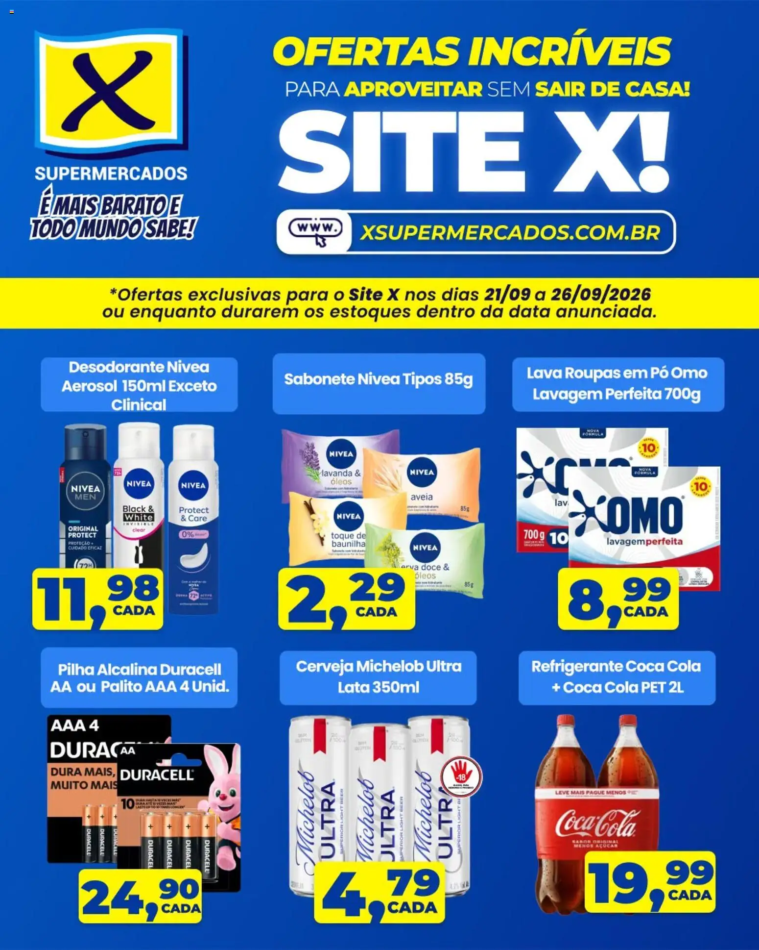 X Supermercados Folheto - válido de 21/09/2026 | Página: 1 | Produtos: Desodorante, Cola, Roupas, Aveia