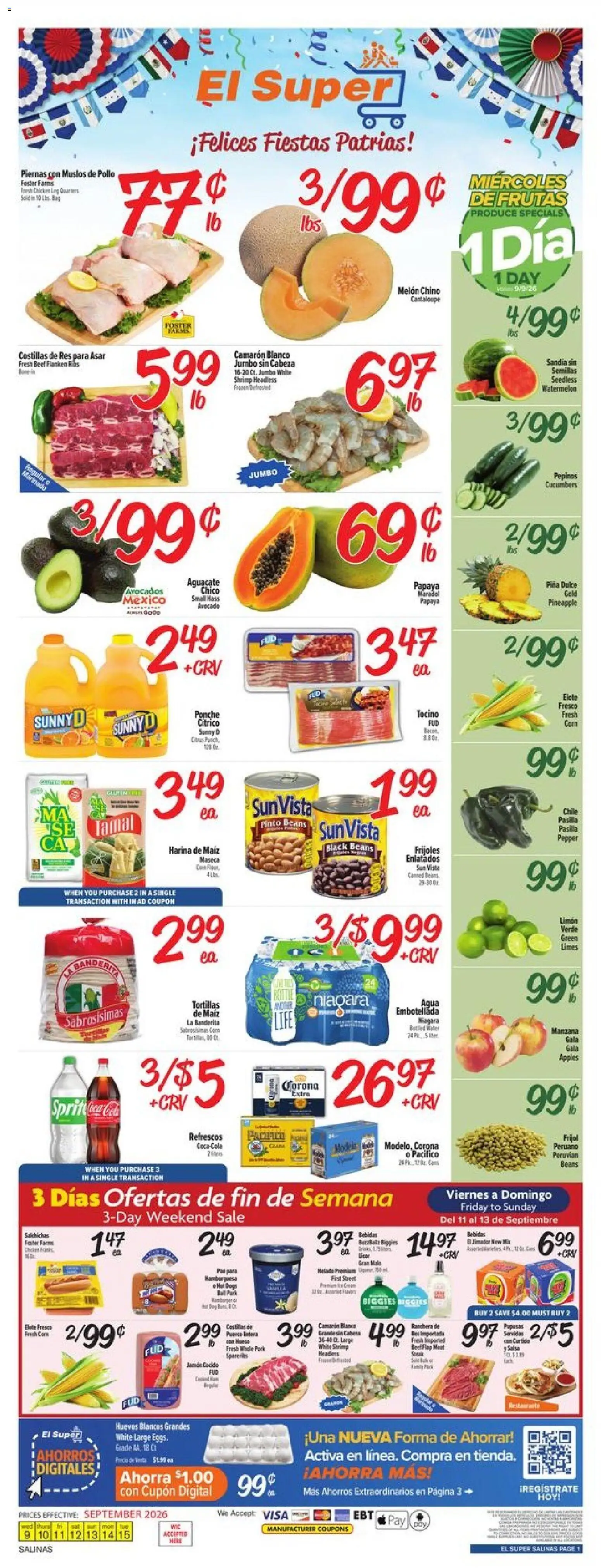 El Super Weekly Ad - valid from 09/09/2026 | Page: 1 | Products: Apples, Beef, Melon, Beans