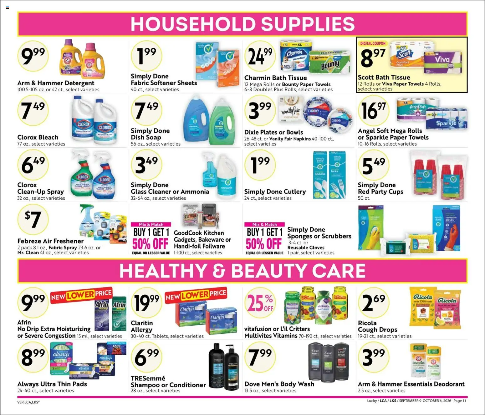Lucky Supermarkets Online Savings Guide - valid from 09/09/2026 | Page: 11 | Products: Bath, Conditioner, Detergent, Body Wash