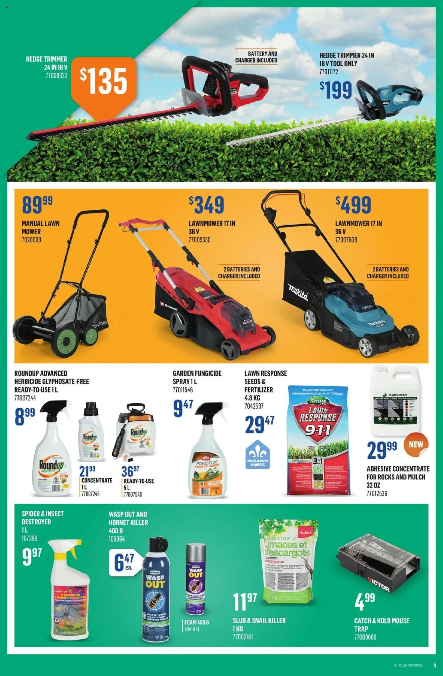 Canac flyer valid from Aug 6, 2026 | Page: 4 | Products: Mouse, Mower, Batteries, Battery