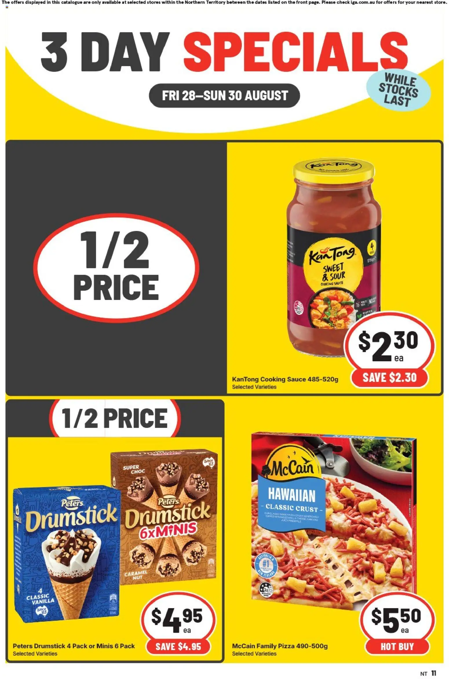 IGA catalogue - valid from 28/08/2026 | Page: 3 | Products: Pizza, Sauce, Mozzarella, Vanilla