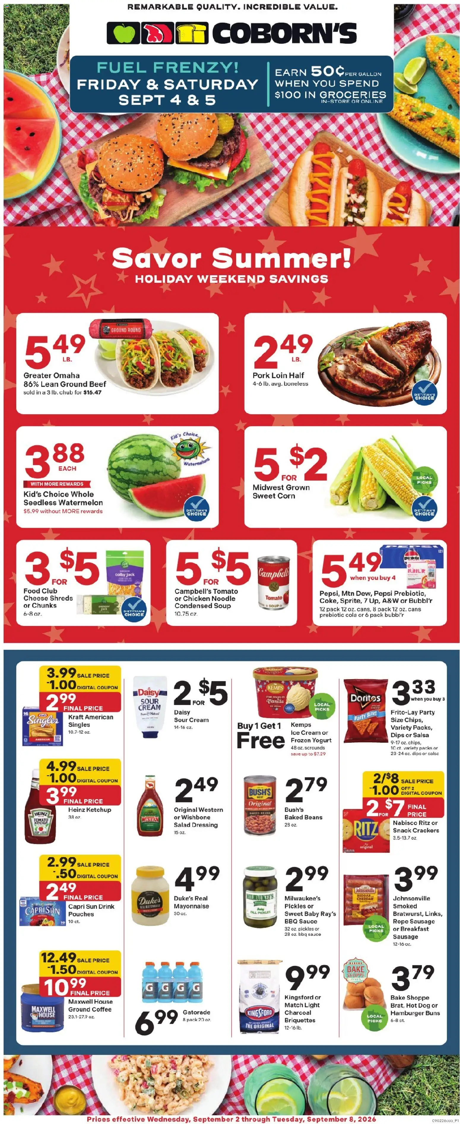 Coborn's Weekly Ad - valid from 09/02/2026 | Page: 1 | Products: Briquettes, Yogurt, Hamburger, Ice cream